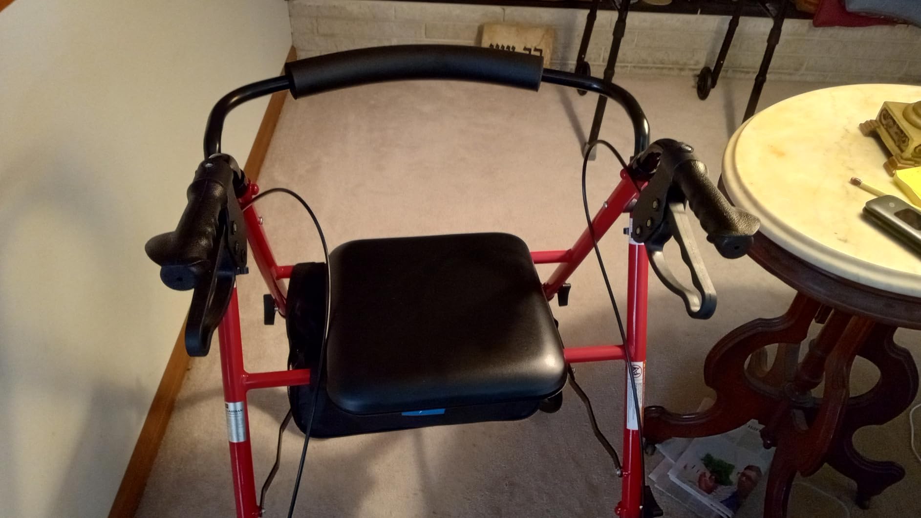 Medline Freedom Mobility Lightweight Folding Aluminum Rollator Walker with 6-inch Wheels, Adjustable Seat and Arms, Burgundy customer photo 2