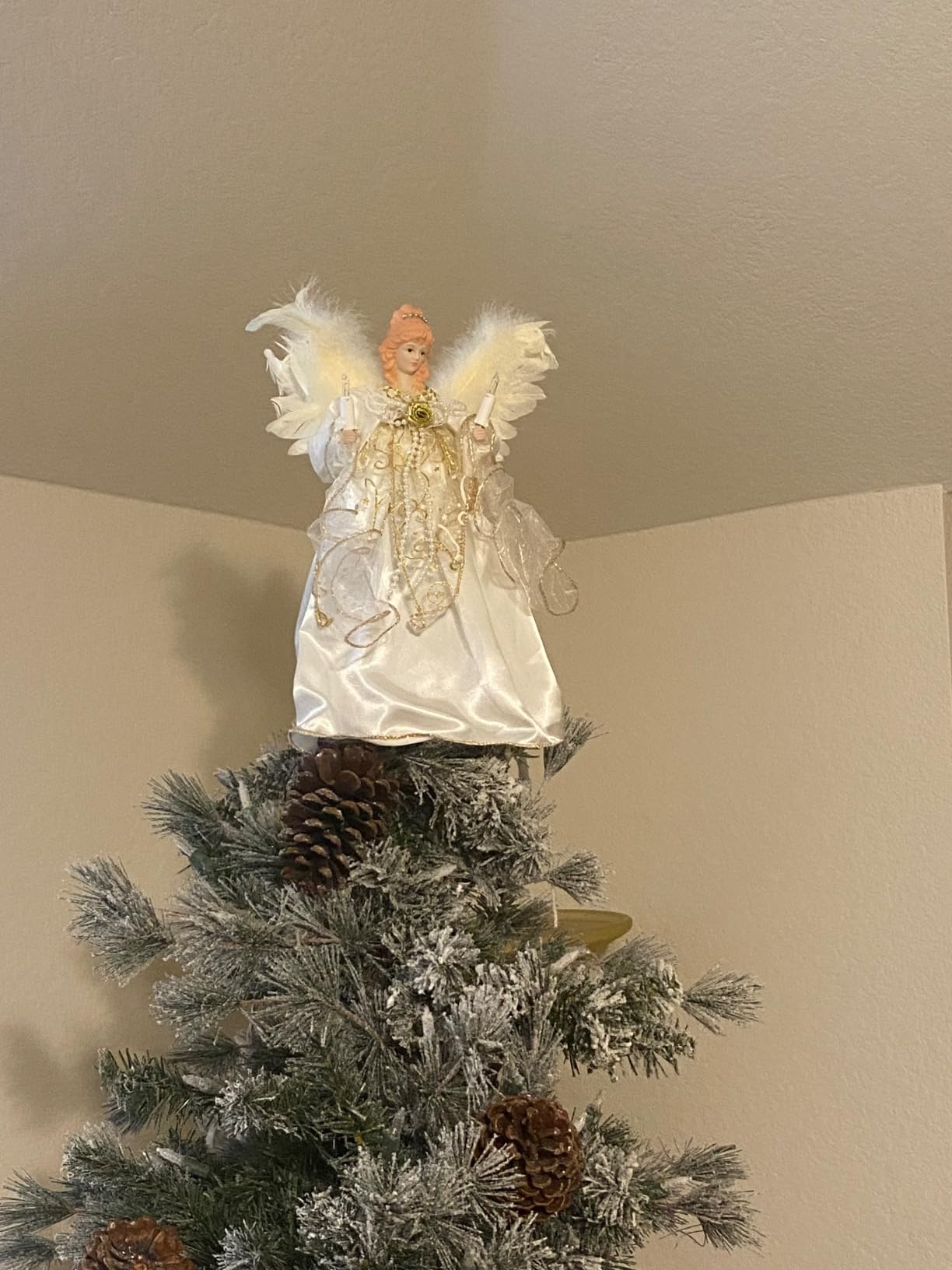 Kurt Adler 10-Light Angel Tree Topper, Ivory and Gold, 12in customer photo 1