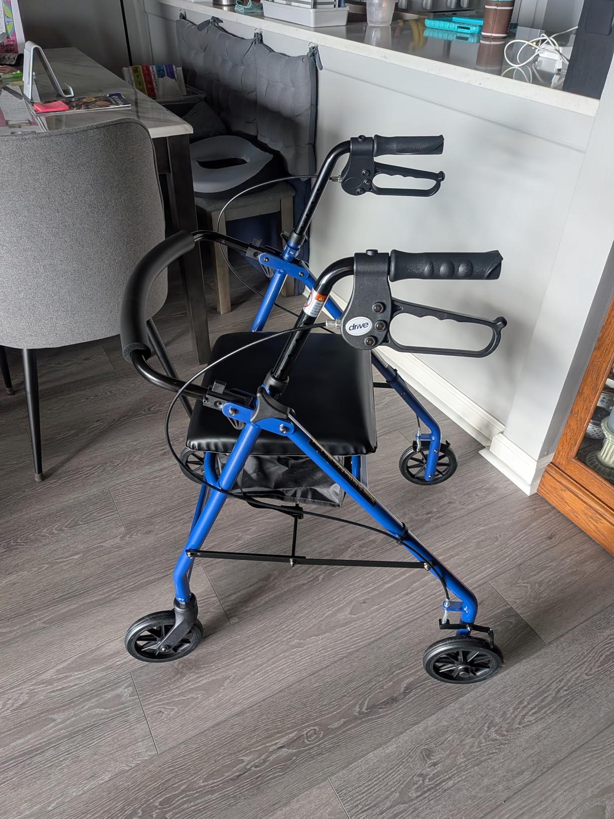 Drive Medical Aluminum Rollator Walker, Padded Seat, 6-Inch Wheels, Blue customer photo 2