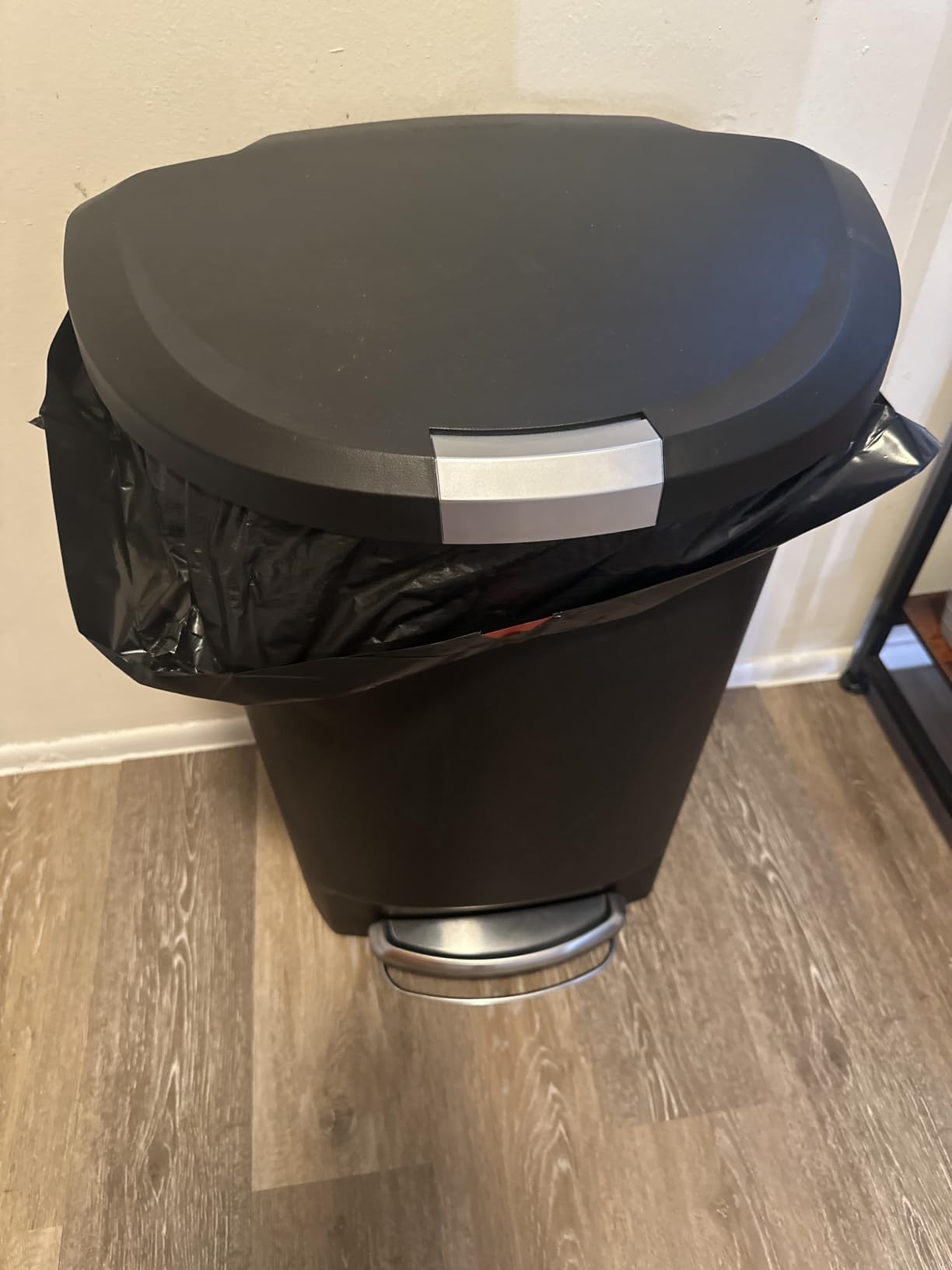 simplehuman 50 Liter / 13 Gallon Semi-Round Kitchen Step Trash Can with Secure Slide Lock, Black Plastic customer photo 1