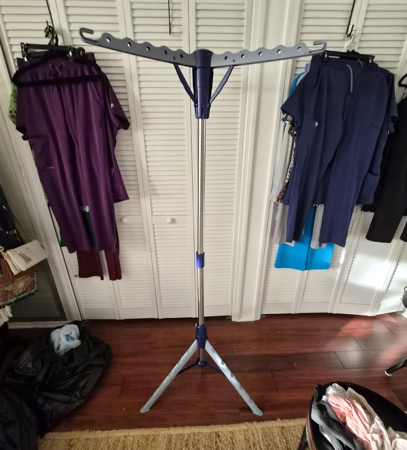 Honey-Can-Do 64-Inch Steel Tripod Clothes Drying Rack, Foldable Collapsible Laundry Stand with 3 Rotatable Arms, Holds 30 Hangers, Space-Saving Indoor Outdoor Air Dry Rack, Blue customer photo 1