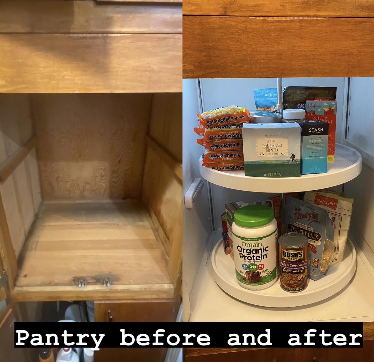 Rev-A-Shelf 18 Inch Dual Full-Circle Lazy Susan Organizer for Upper Corner Kitchen Cabinets, Plastic Home Storage 2 Tier Shelves, White, 6012-18-11-52 customer photo 1