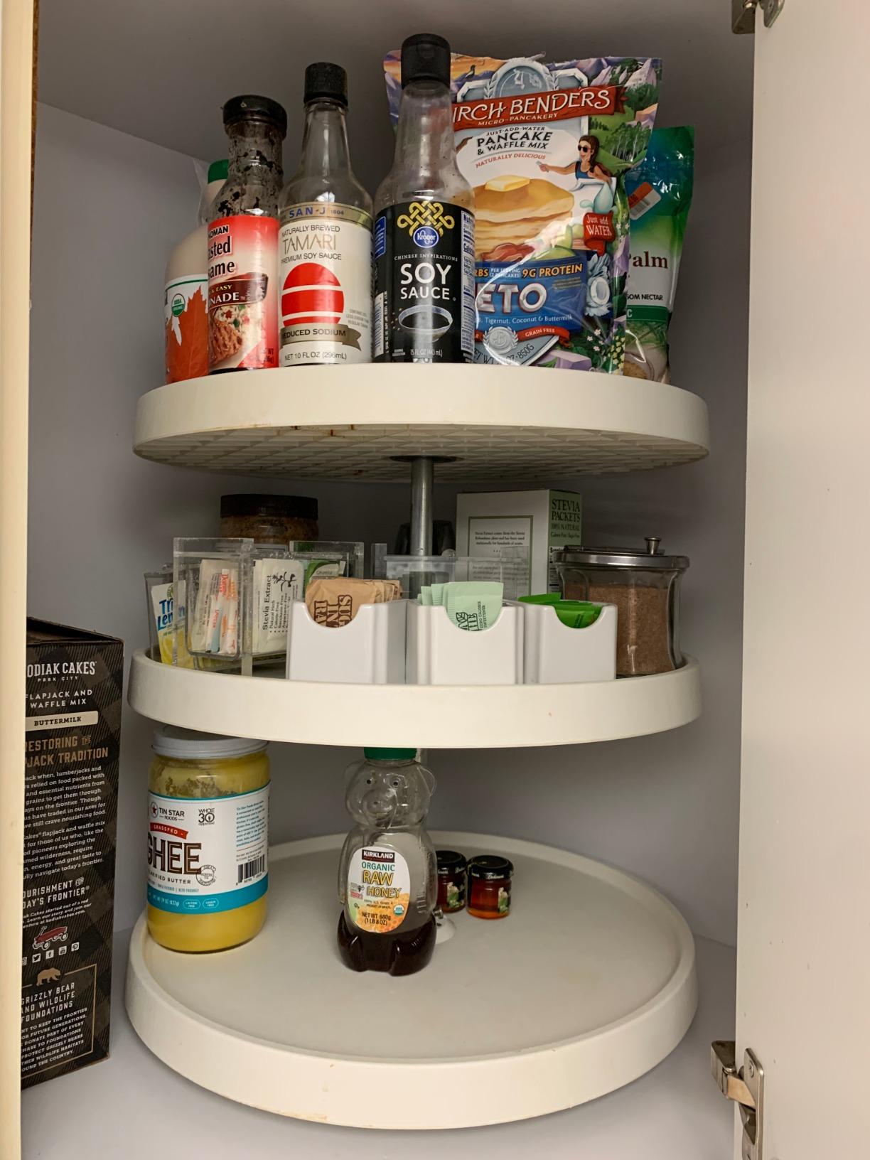 Rev-A-Shelf 18 Inch Dual Full-Circle Lazy Susan Organizer for Upper Corner Kitchen Cabinets, Plastic Home Storage 2 Tier Shelves, White, 6012-18-11-52 customer photo 2
