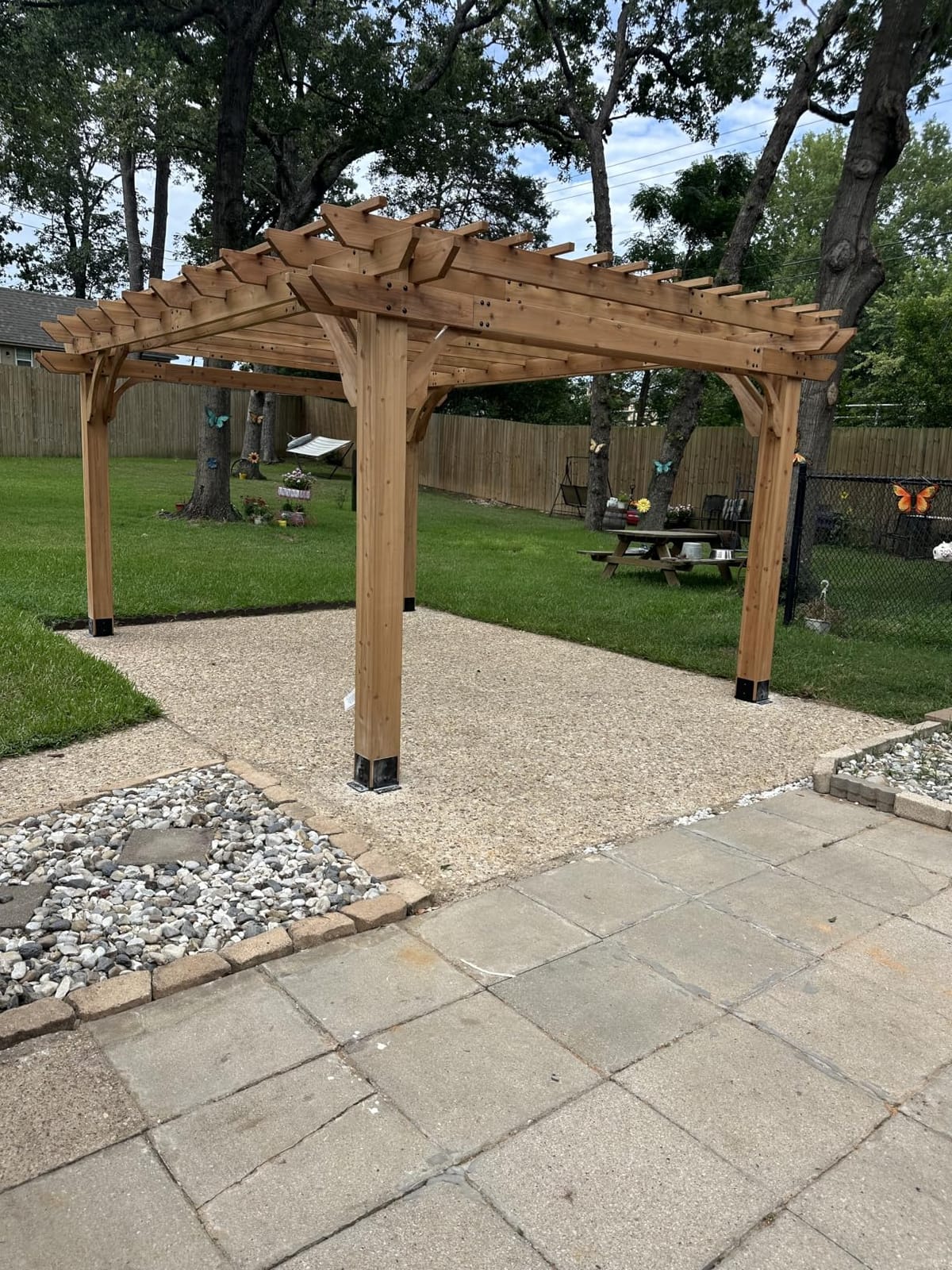 Backyard Discovery Beaumont 10' x 10' Traditional Cedar Wood Pergola Kit with Trellis Roof, All-Season Durability, High-Wind Rating, PowerPort, Shade for Outdoor Patio, Deck, Garden, and Entertaining customer photo 1