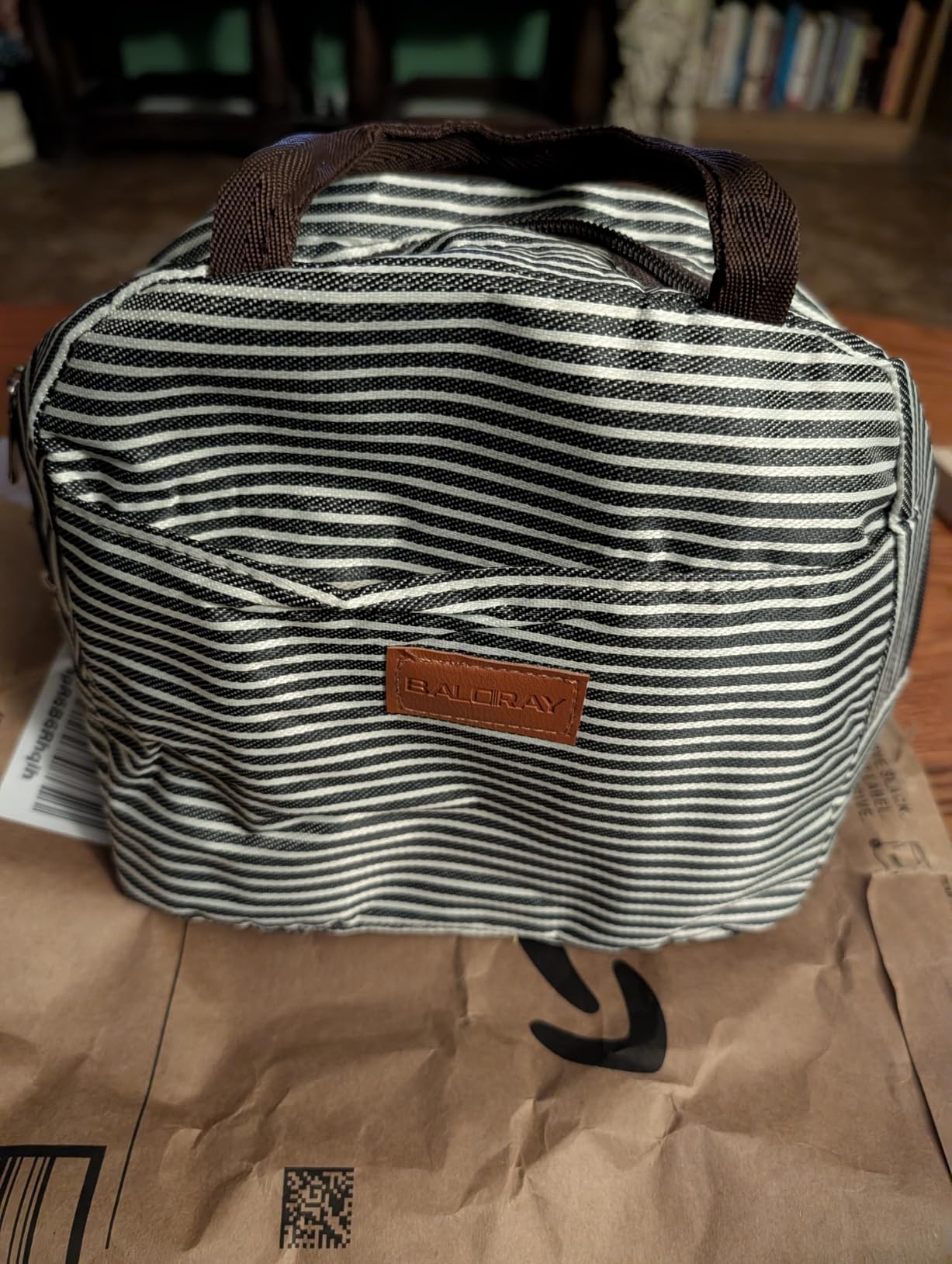 BALORAY Lunch Bag for Women Men Adult Lunch Box (Black White Stripes), M customer photo 1
