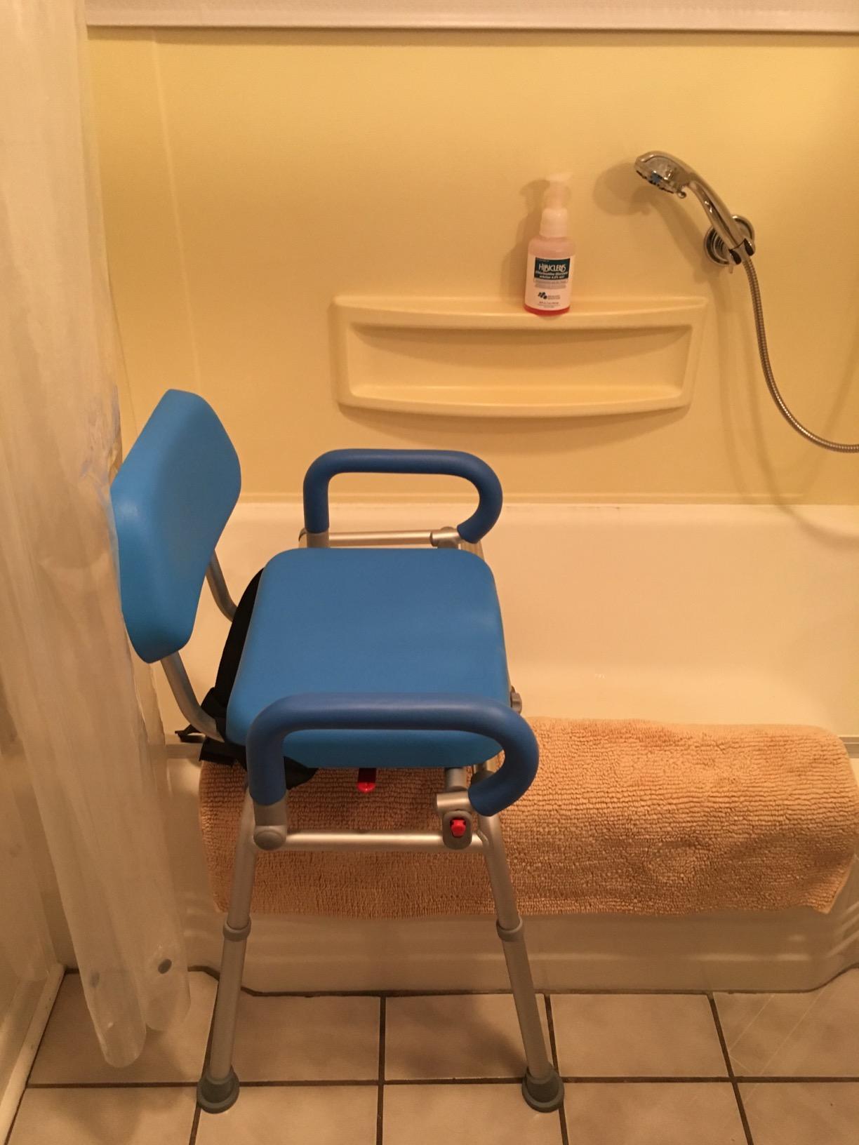 Platinum Health Carousel Sliding Shower Chair Tub Transfer Bench with Swivel Seat, Premium Padded, Pivoting Arms, Adjustable Space Saving Design for Tubs, Inside Shower, for Handicap & Seniors, Blue customer photo 1