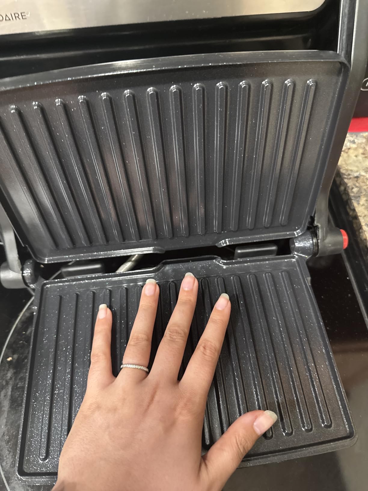 Chefman Electric Panini Press Grill, Compact 2-Slice Sandwich Maker, Non-Stick Coated Plates, Opens 180 Degrees, Dishwasher Safe, Removable Drip Tray, Stainless Steel/Black customer photo 1