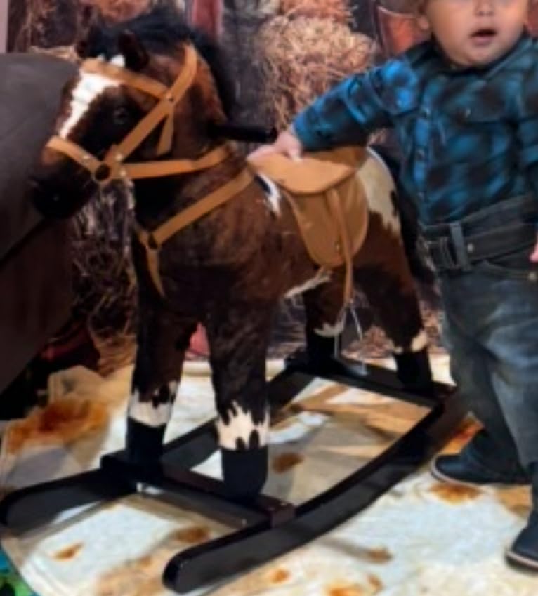 Qaba Rocking Horse Realistic Sounds for Toddlers 3-9, Dark Brown customer photo 1