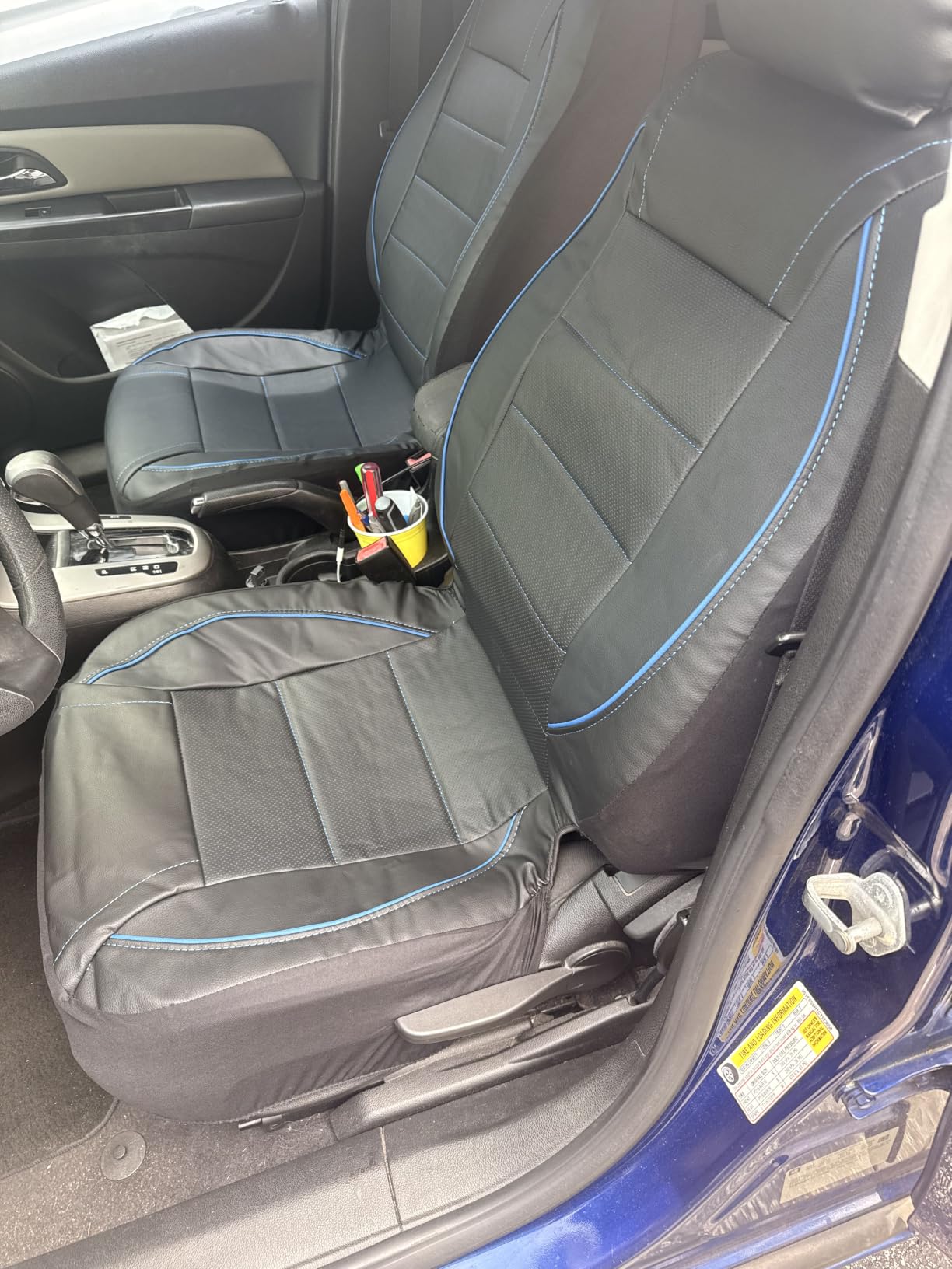 CAR PASS Universal FIT Piping Leather Two Front Seat Covers, Waterproof Faux Leather for SUV Sedan Van Truck, Airbag Compatible,Reserved Opening Holes for Headrest Covers. (Black red) customer photo 2