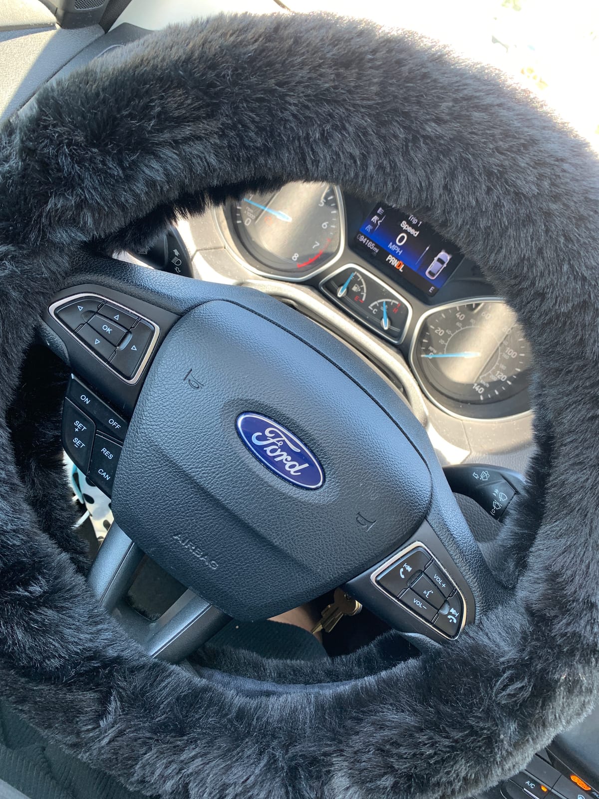 Cxtiy Warm Steering Wheel Cover with Handbrake Cover & Gear Shift Cover, Soft Fazzy Steering Wheel Wrap Faux Wool Fluffy for Winter 3 Pcs1 Set Fit Most of Car(Black) customer photo 1