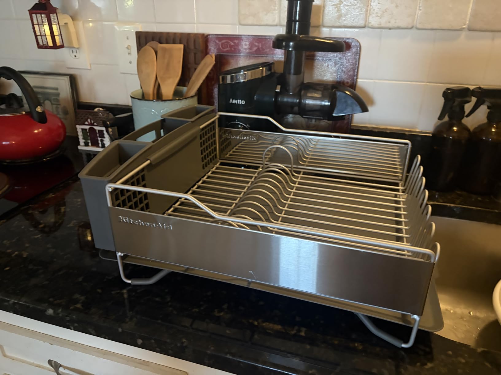 KitchenAid Large Capacity Full Size Rust Resistant Dish Rack with Angled Drain Board and Removable Flatware Caddy, Light Grey customer photo 1