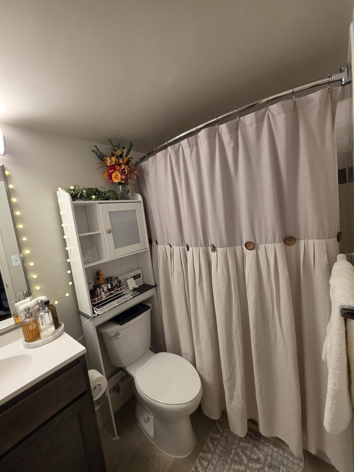 Lush Decor Linen Button Shower Curtain, 72