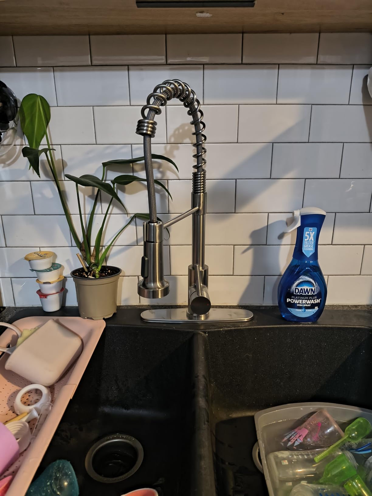 Kitchen Faucet with Pull Down Sprayer Brushed Nickel | 1 Handle Spring Sink Faucets,Lead-Free NSF Certified Stainless Steel, 1 or 3-Hole Deck Plate,Farmhouse, RV, Bar, Laundry Room customer photo 2