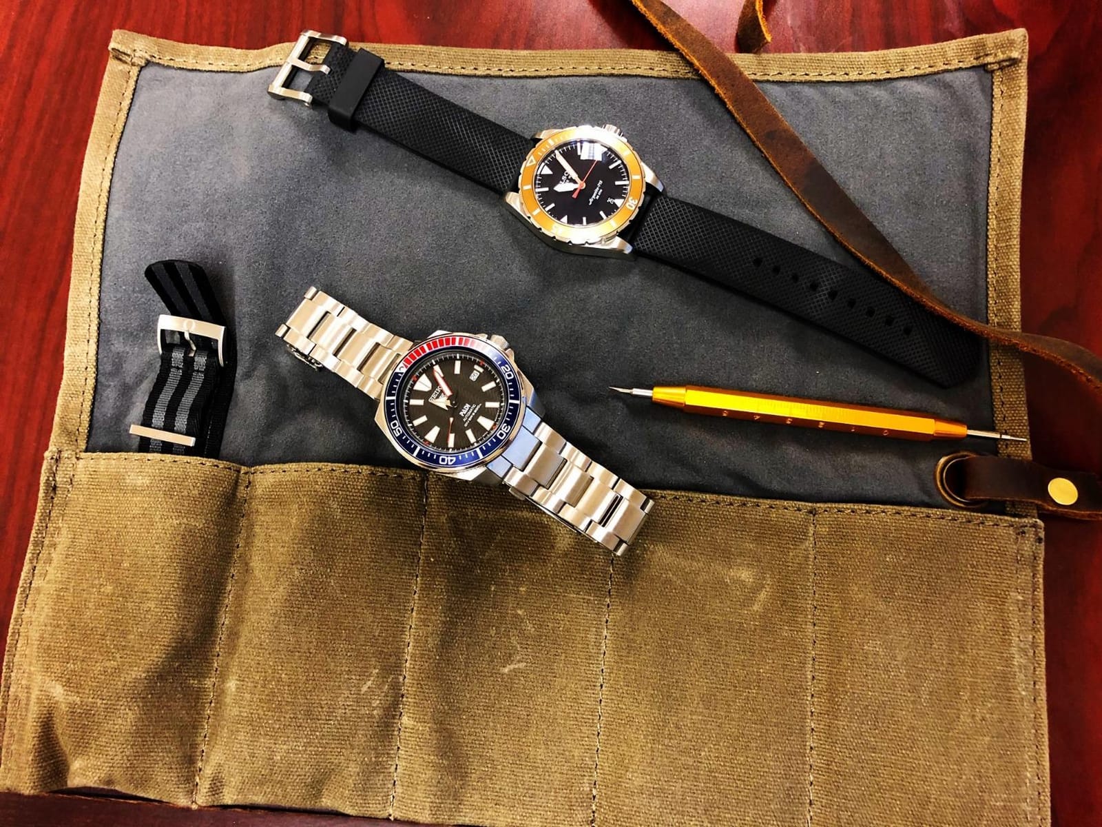 BARTON WATCH BANDS Canvas Watch Roll Travel Case - Waxed Canvas Watch Pouch & Band Storage - Ideal for Travelling or Home Use, Carrier Case & Travel Roll. customer photo 2