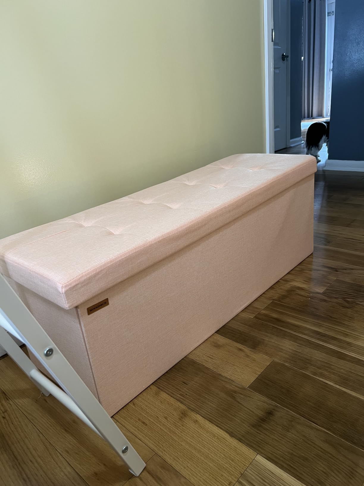 SONGMICS 43.3 Inches Folding Storage Ottoman Bench, Load 660 lb | Ottoman Foot Rest, Storage Chest, for Living Room, Entryway, Slate Gray and Ink Black, MINOTA Collection ULSF77K customer photo 2