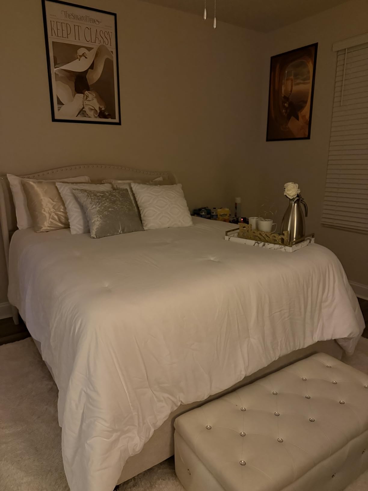 Ivory Shagreen Leather Serving Tray with Gold Handles-17.7x11.8 Inch Large Wooden Decorative Ottoman Tray fro Coffee Table, Kitchen, Dining, and Home Decor (Ivory) customer photo 1