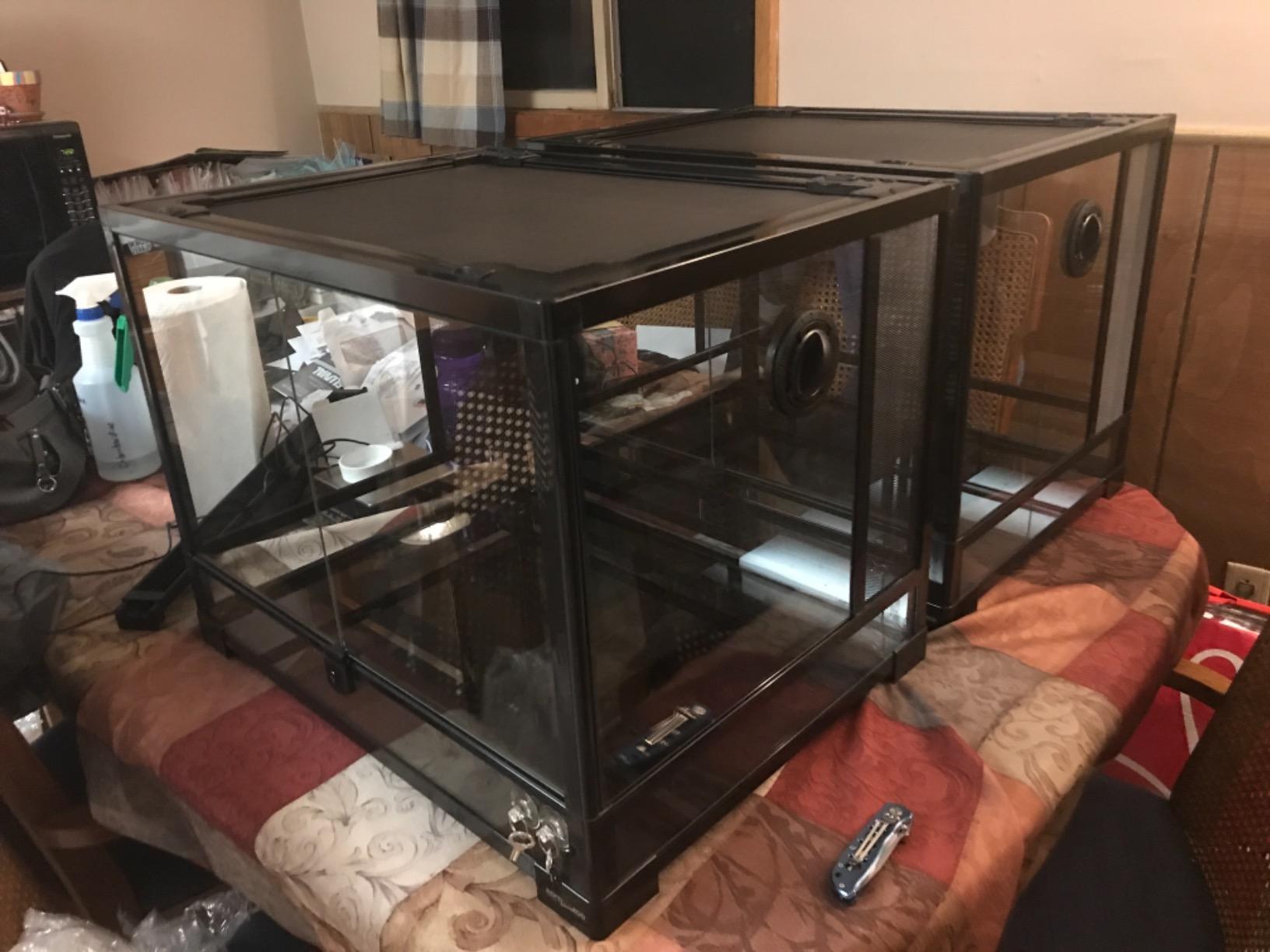 REPTI ZOO 34 Gallon Large Reptile Glass Terrarium Tank with Foam Backgrounds,Double Hinge Door with Screen Ventilation Reptile Terrarium 24