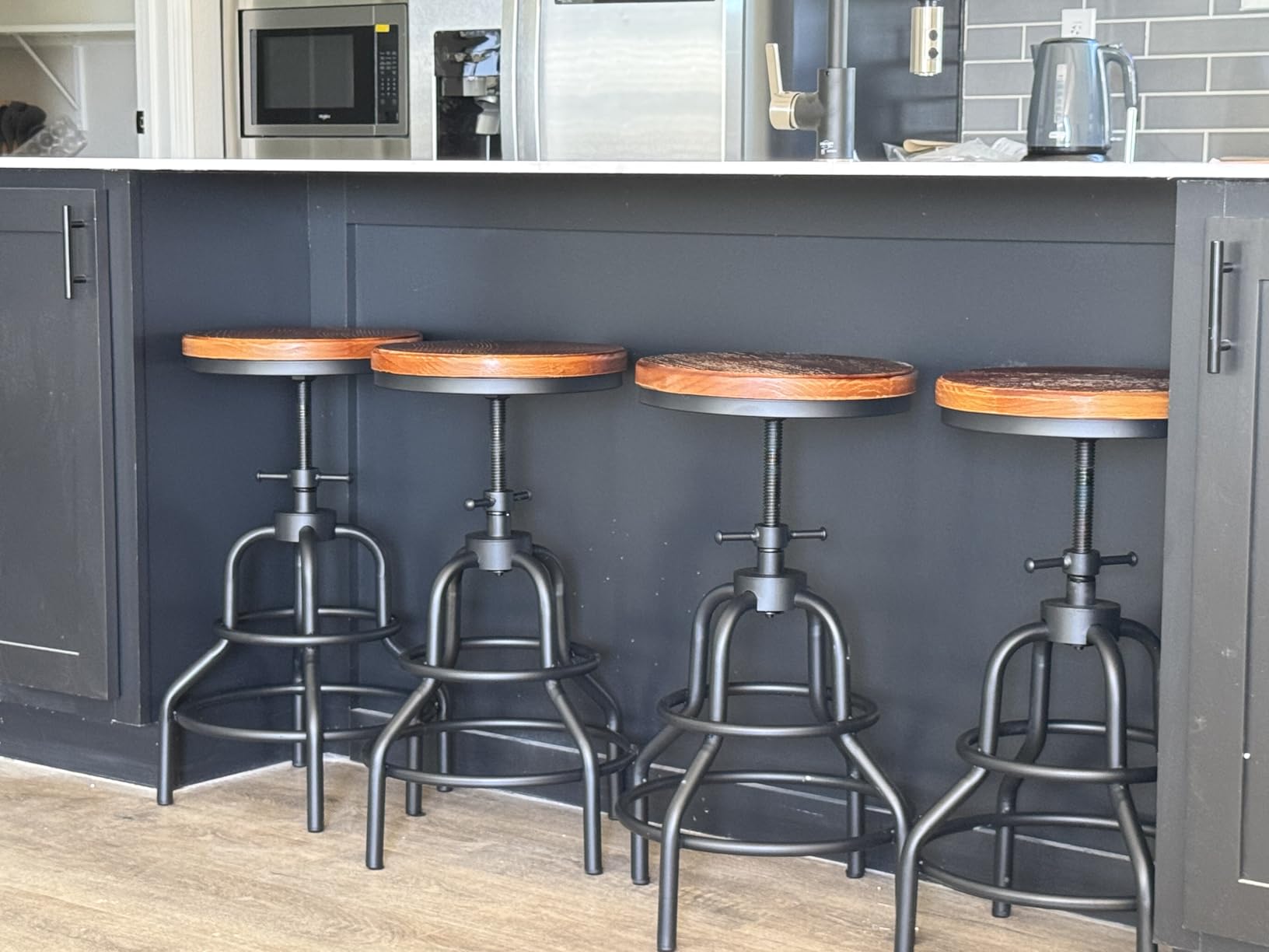 LOKKHAN Vintage Industrial Bar Stool-Rustic Swivel Barstools-Round Wood Metal Base-Kitchen Counter Height Adjustable Pipe Stool-Cast Steel Chairs 20-27 Inch (Set of 2) customer photo 2