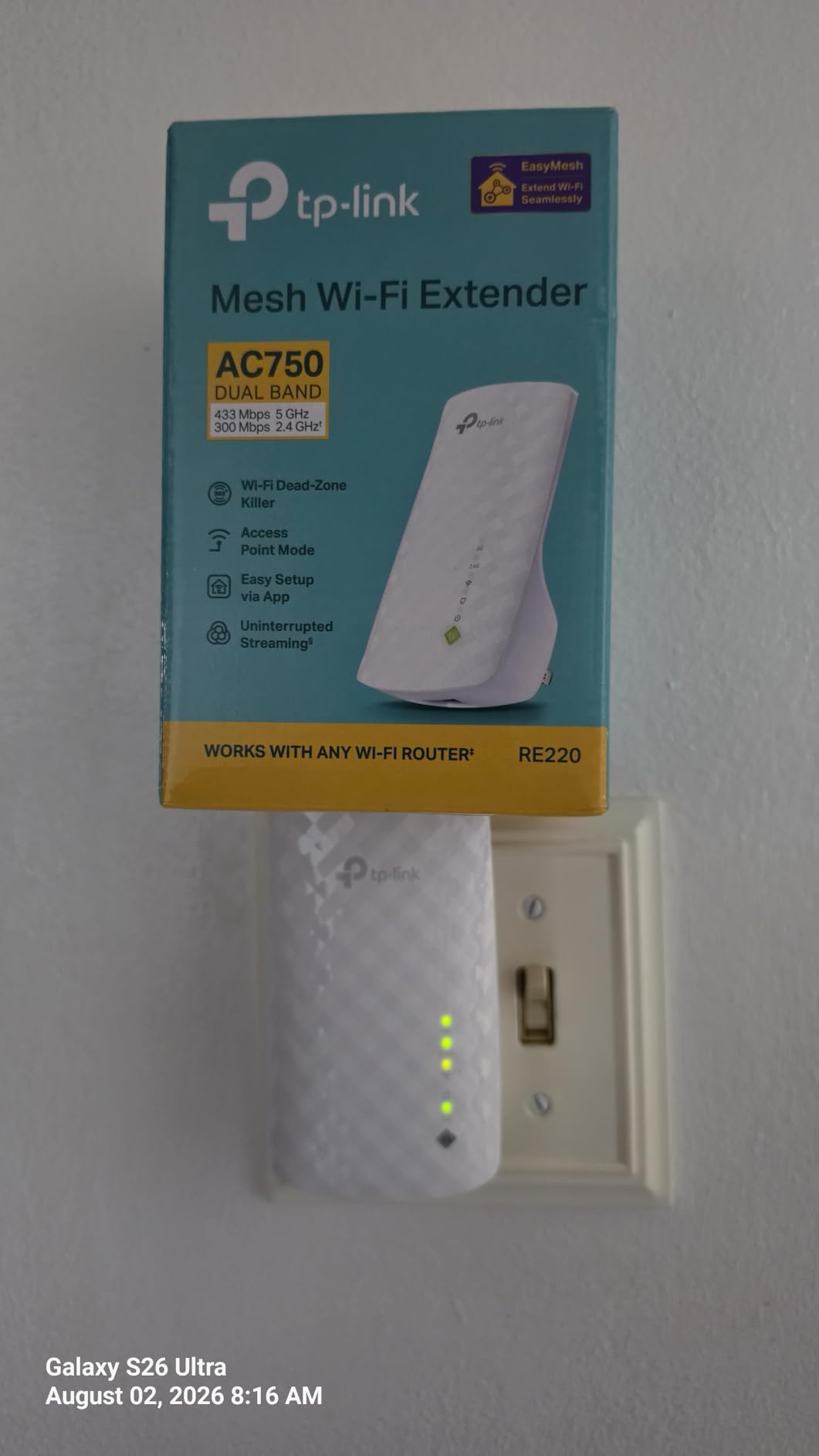 TP-Link WiFi Extender with Ethernet Port, Dual Band 5GHz/2.4GHz, Up to 44% More Bandwidth Than Single Band, Covers Up to 1200 Sq.ft and 30 Devices, Signal Booster Amplifier Supports OneMesh(RE220) customer photo 1