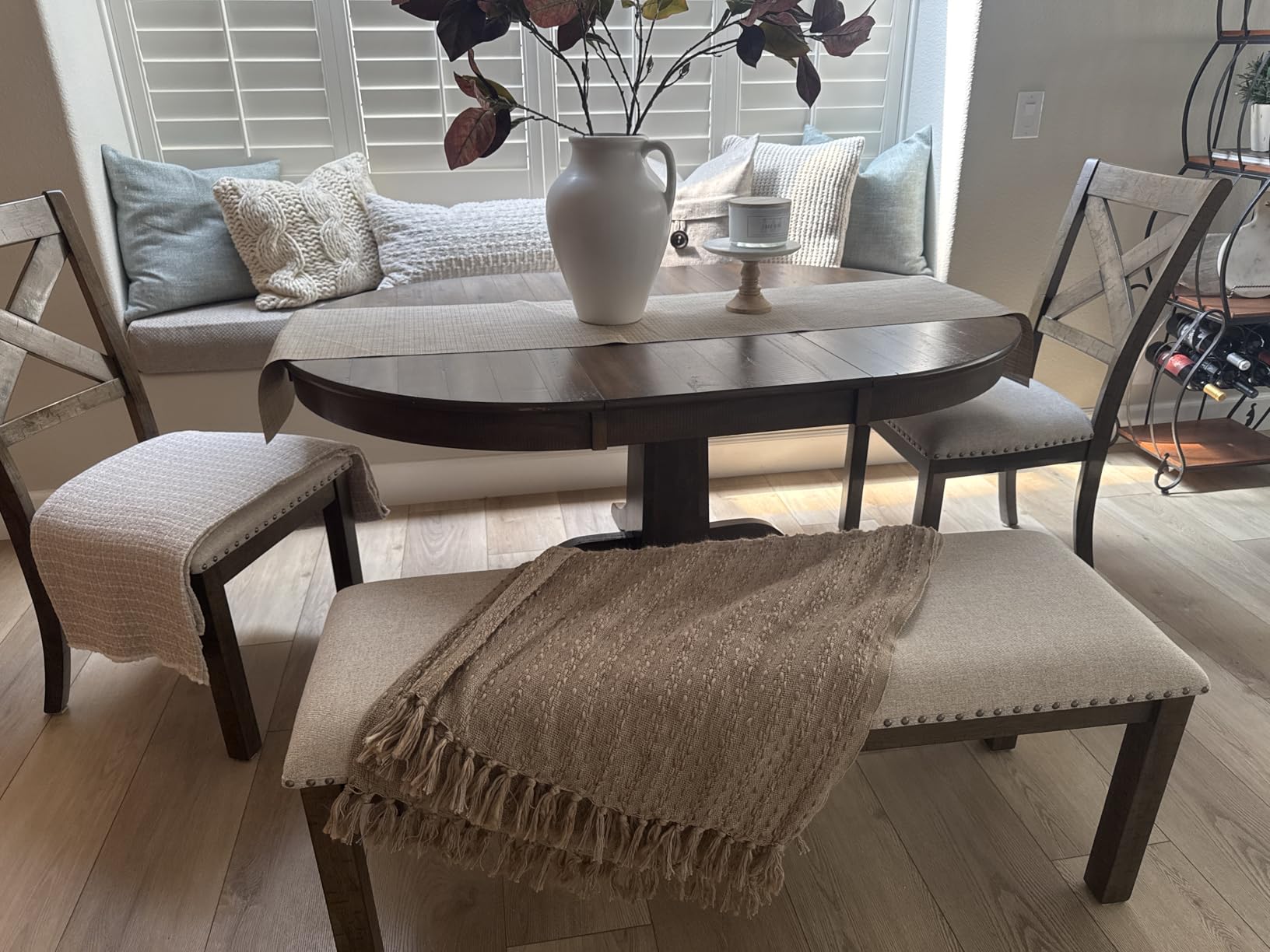 Signature Design by Ashley Moriville Wood Upholstered Dining Bench, Beige customer photo 1