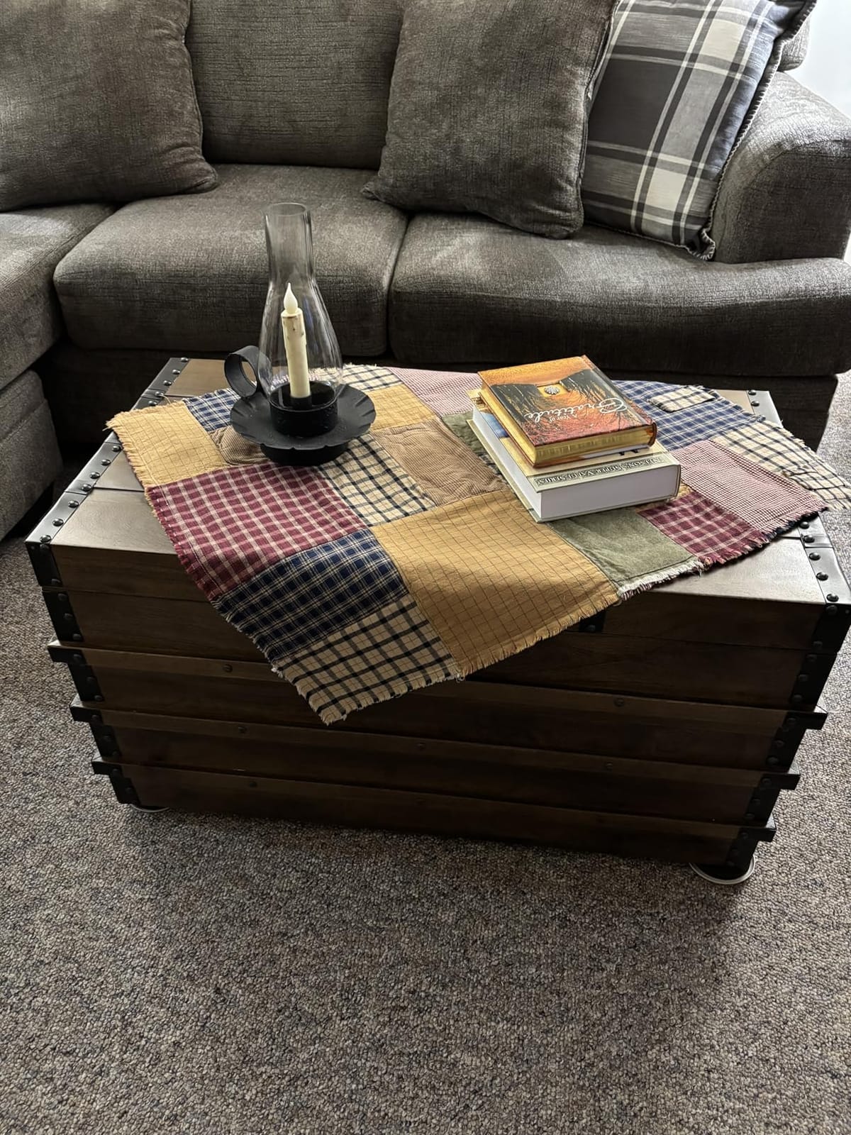 Signature Design by Ashley Storage Trunk Coffee Table, Brown, Kettleby | Coffee table with storage, Crafted from metal and wood products, Black metal hardware, Wooden storage box trunk customer photo 1