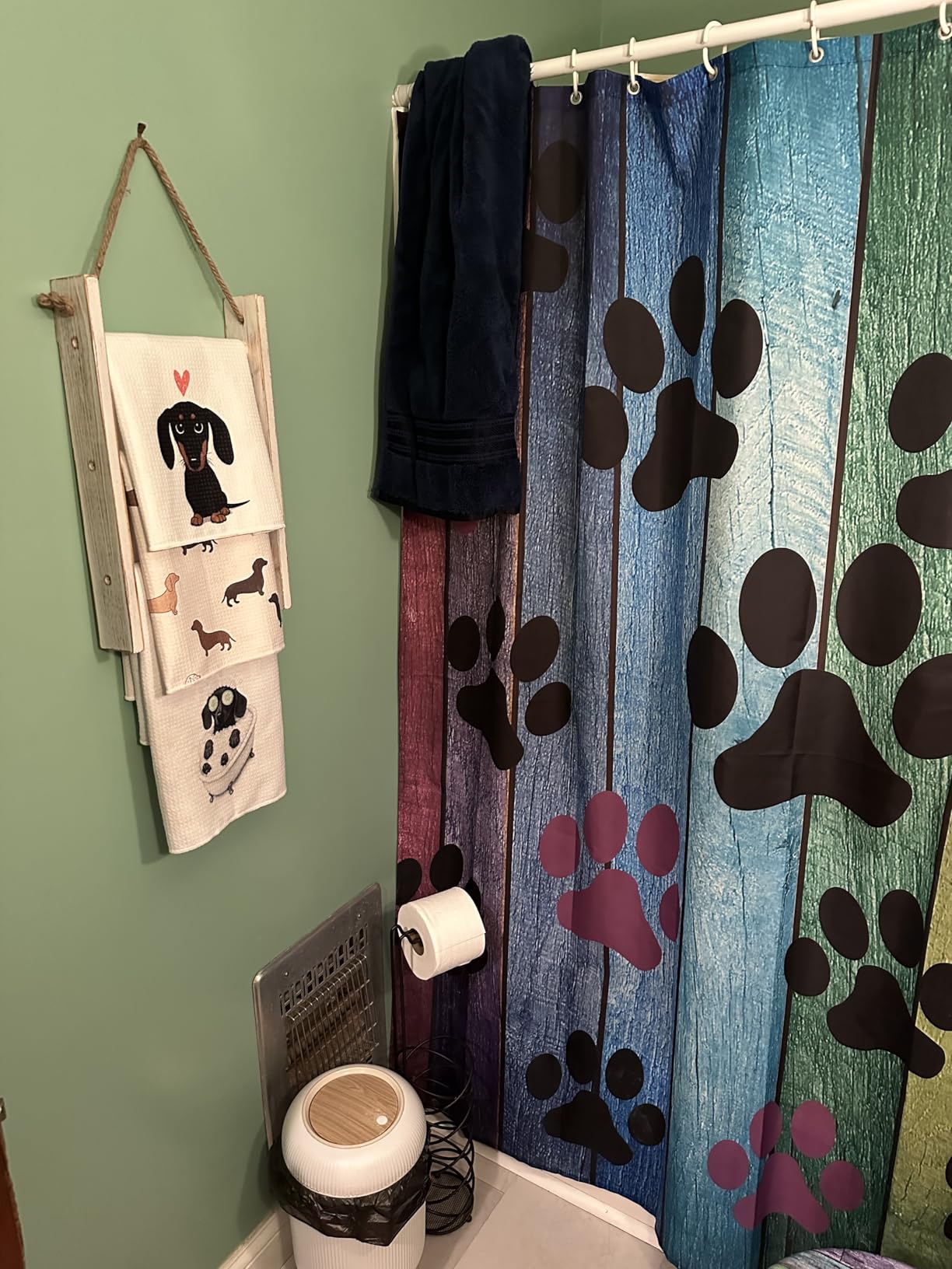MyGift Dark Brown Wood Wall Mounted 3 Tier Hand Towel Ladder Rack | Top Rope for Easy Hanging, Vertical Storage for Guest Towels, Washcloths, Blankets & Decorative Throws customer photo 2