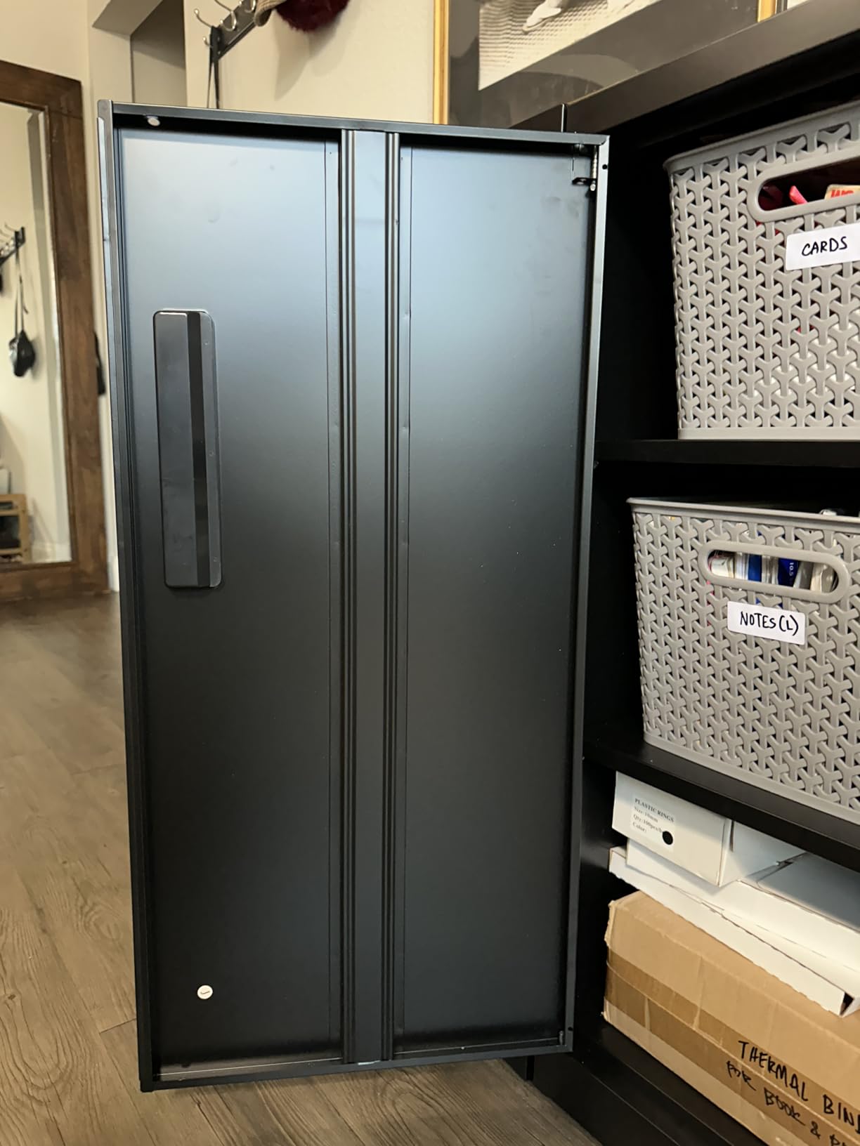 INTERGREAT Metal Storage Cabinet with Locking Doors, Lockable Steel Storage Cabinets with 2 Doors and Shelves, Black Metal Cabinets with Lock, Small Steel Cabinet for Office, Garage, Home, Shop customer photo 2
