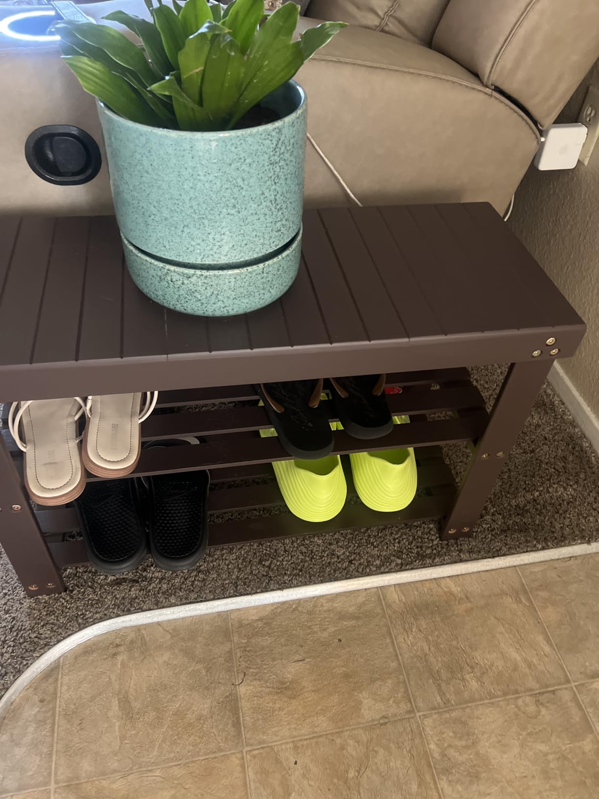 Pipishell 3 Tier Bamboo Shoe Rack Bench for Entryway, Brown customer photo 2