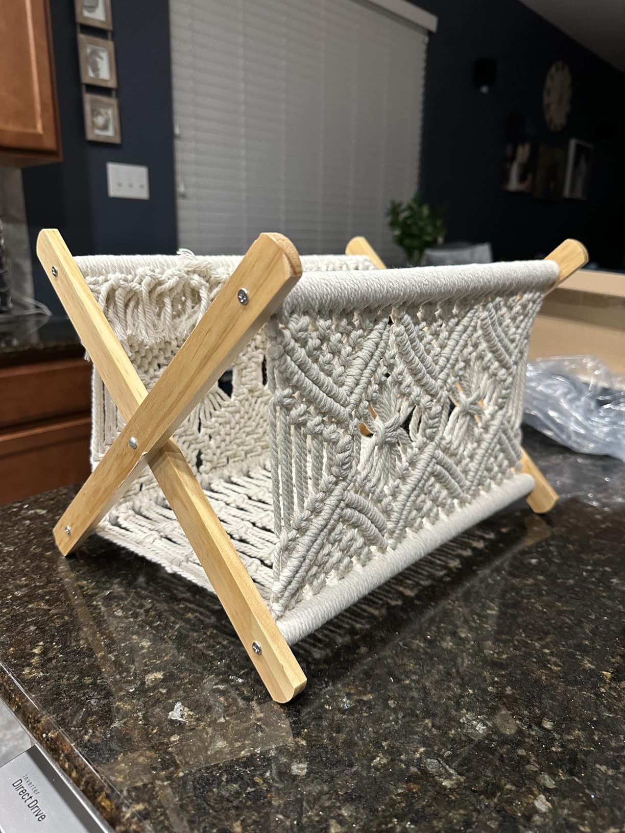 Mkono Macrame Magazine Holder, Boho Woven Book Rack Basket, 11.2