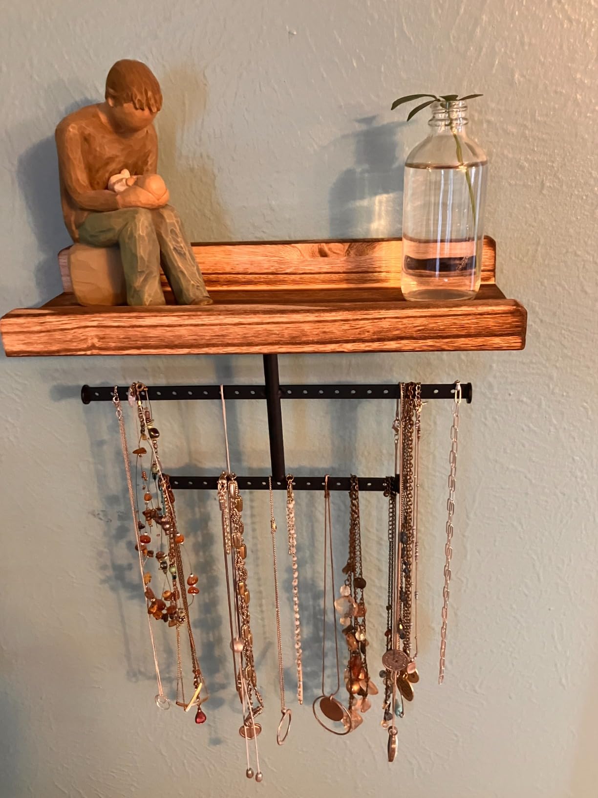Keebofly Hanging Wall Mounted Jewelry Organizer with Rustic Wood Jewelry Holder Display for Necklaces Bracelet Earrings Ring Set of 2 Carbonized Black,[Patented] customer photo 1