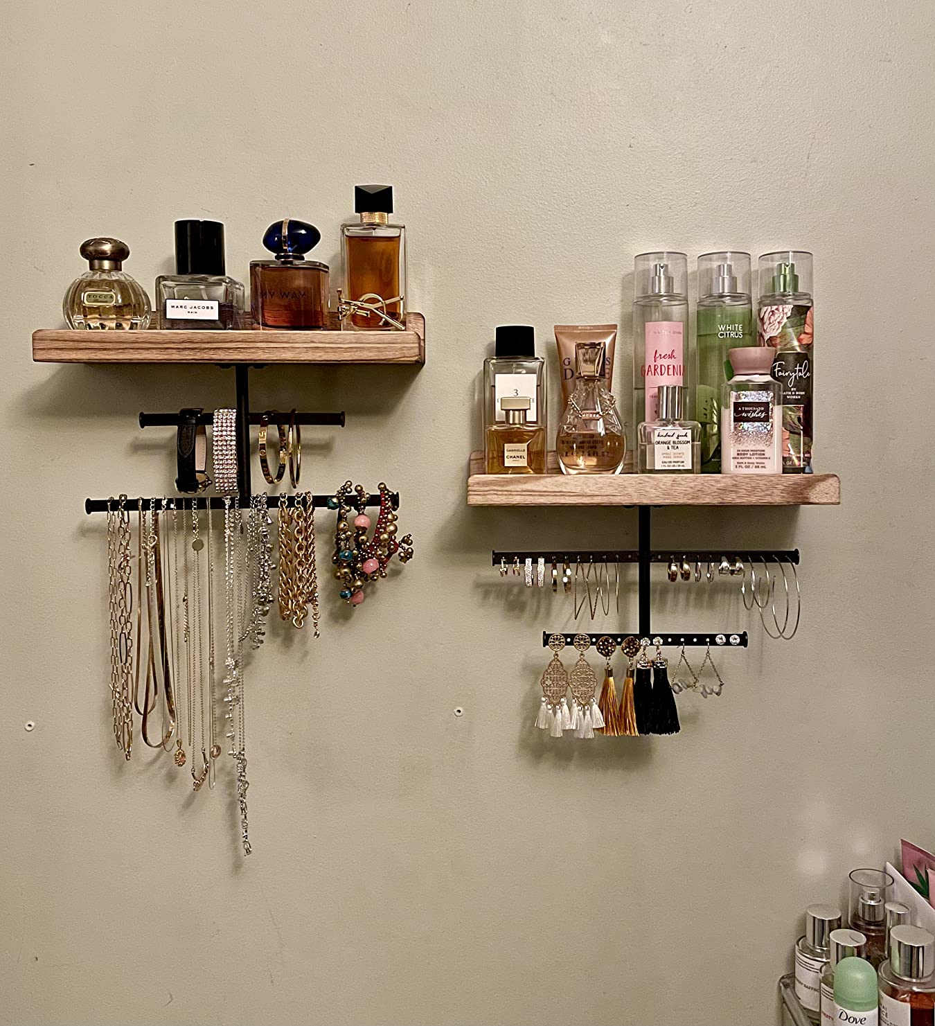 Keebofly Hanging Wall Mounted Jewelry Organizer with Rustic Wood Jewelry Holder Display for Necklaces Bracelet Earrings Ring Set of 2 Carbonized Black,[Patented] customer photo 2