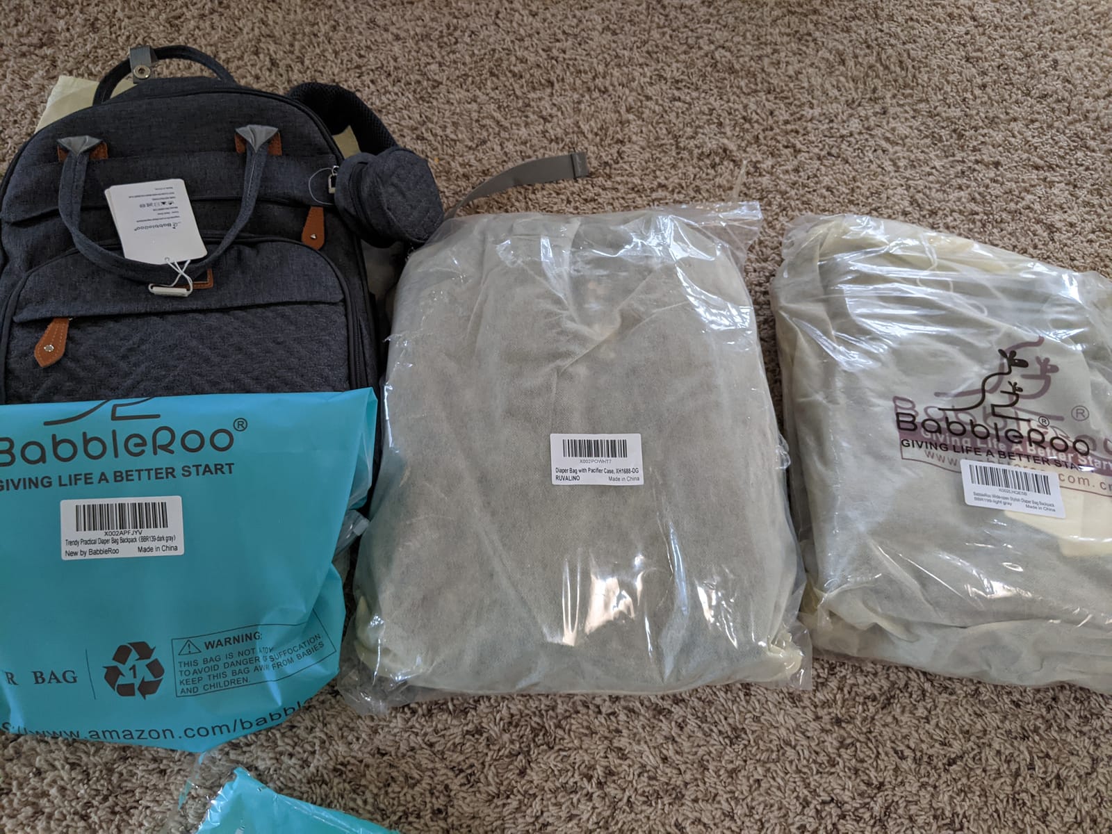 BabbleRoo Diaper Bag Backpack - Baby Essentials Travel Tote - Multi Function Water Resistant Diaper Bag, Travel Essentials Baby Bag with Changing Pad, Stroller Straps & Pacifier Case - Dark Gray customer photo 1