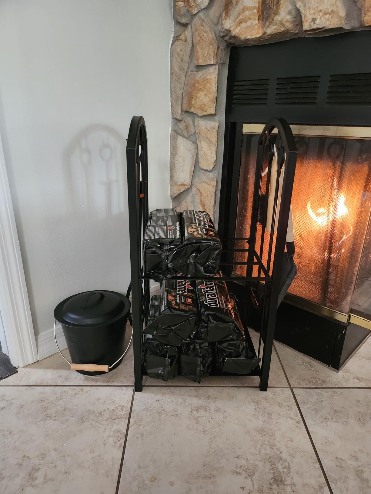 Fire Beauty Fireplace Firewood Log Rack 5-Piece Storage Logs Holder with Tools Set with 4 Tools Set Fireside Holders Wood Lumber Storage Stacking Black customer photo 2