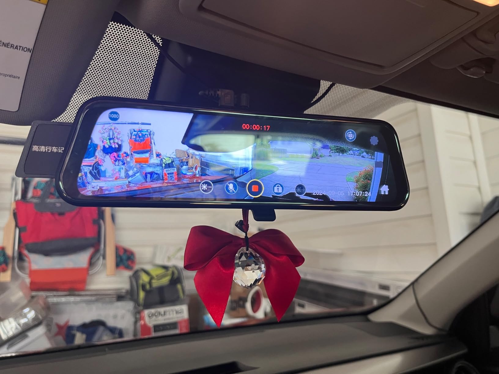 Upgraded 10'' Rear View Mirror Camera Mirror Dash Cam Front and Rear 1080P Backup Camera Full Touch Screen w Loop Recording, G-Sensor Night Vision 170° Wide Angle customer photo 2