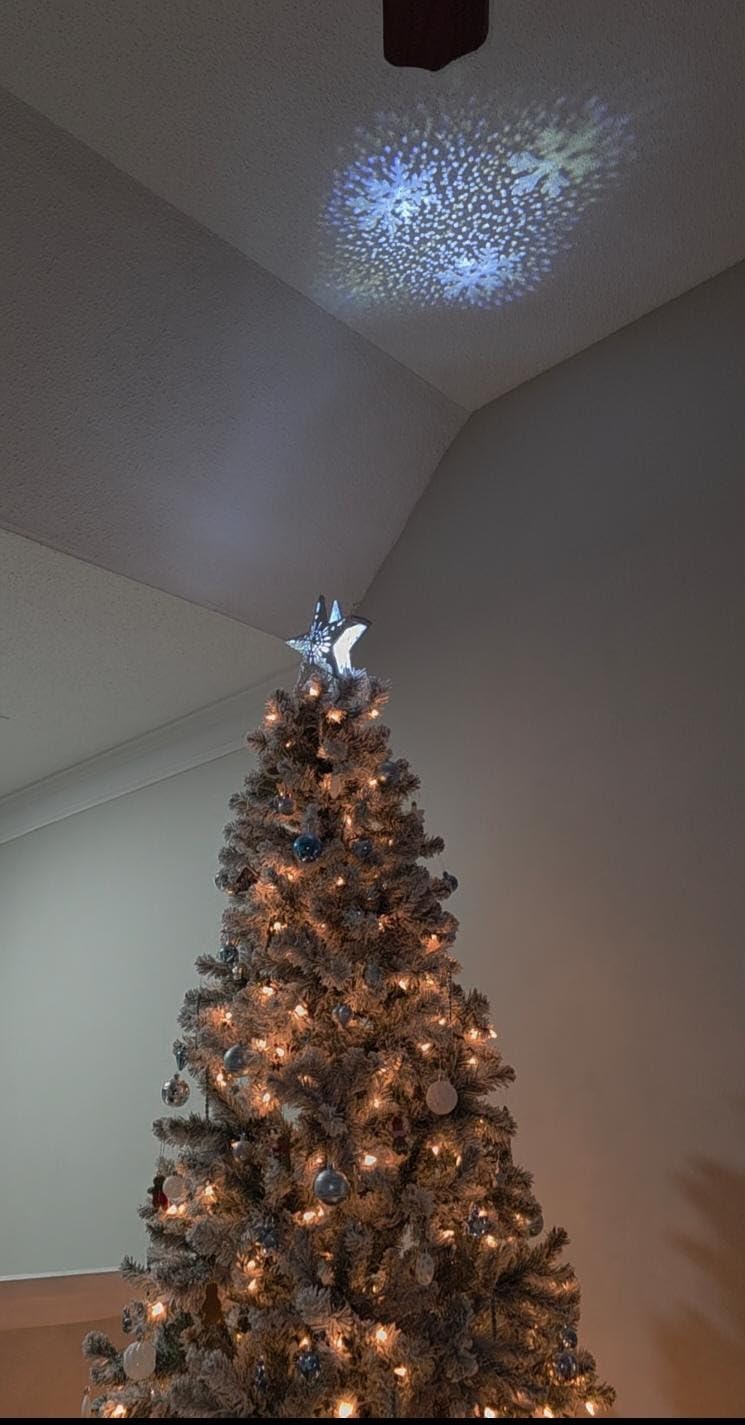 DG-Direct Christmas Tree Topper Lighted Star [Silver],3D Hollow Sparkling Star Christmas Tree Topper with Rotating Magic Cool White Snowflake Projector for Christmas Tree Ornament (Silver) customer photo 2