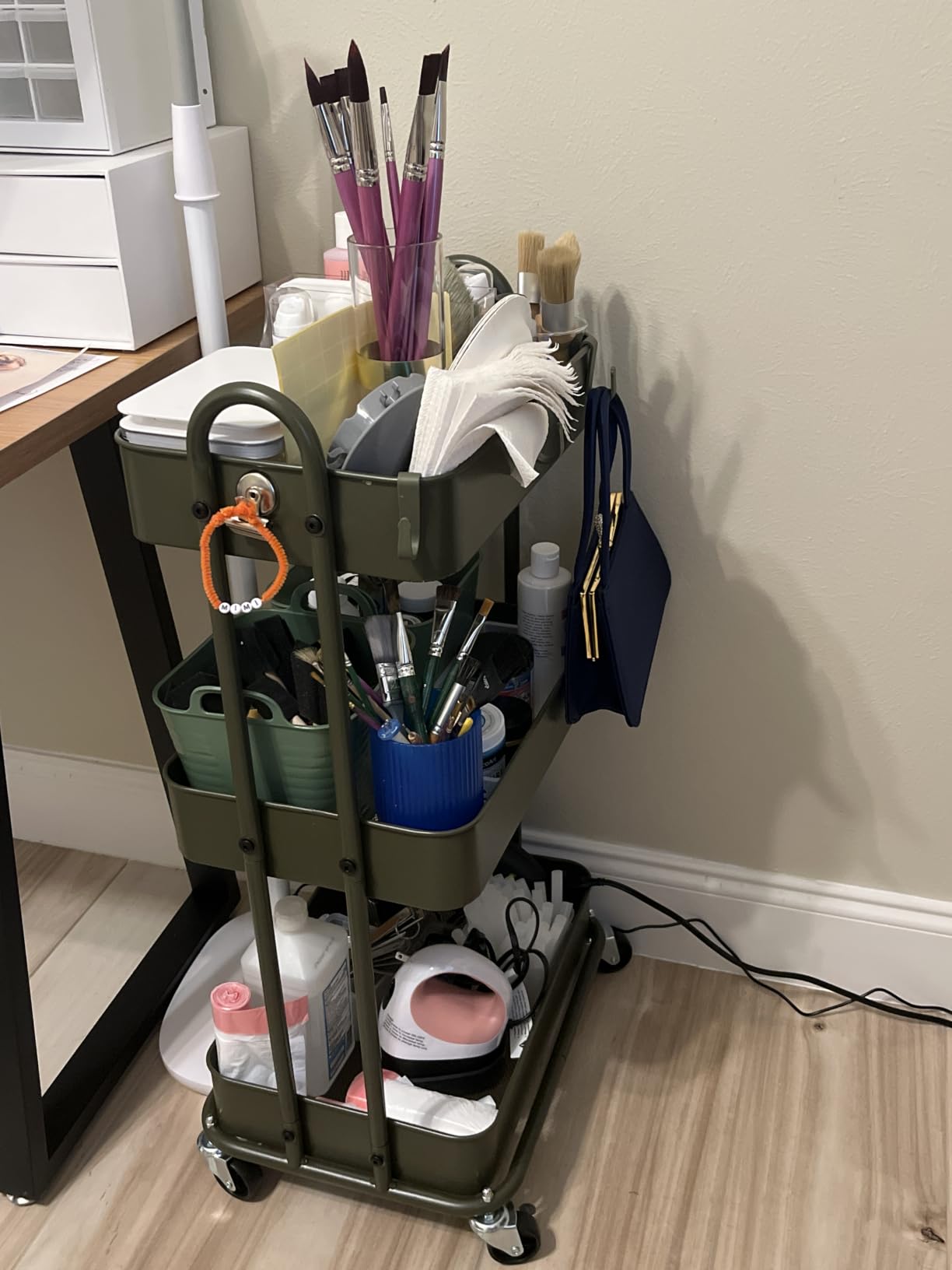 Simple Houseware 3-Tier Heavy Duty Metal Utility Rolling Cart, White customer photo 2