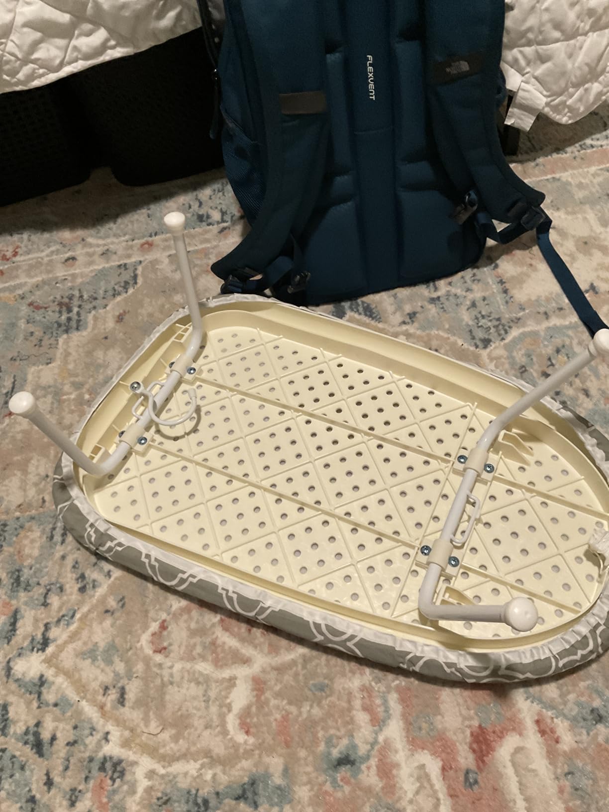 Amazon Basics Foldable Compact Tabletop Ironing Board with Folding Legs, Heat Resistant Portable, Lightweight, Non-Slip, Easy Storage, Trellis Removable Cover, 23.6
