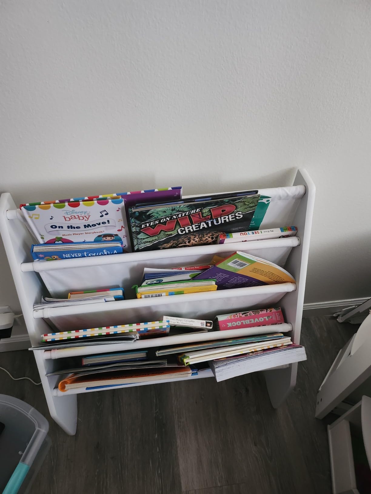 UTEX Kids Bookshelf Storage, Thick Cotton Sling Book Shelf for Kids Rooms | 4-Tier Toddler Magazine Book Rack, Children Book Organizer, Front Facing, Deep, Space Saving, Toddler Room, Gift, White customer photo 2