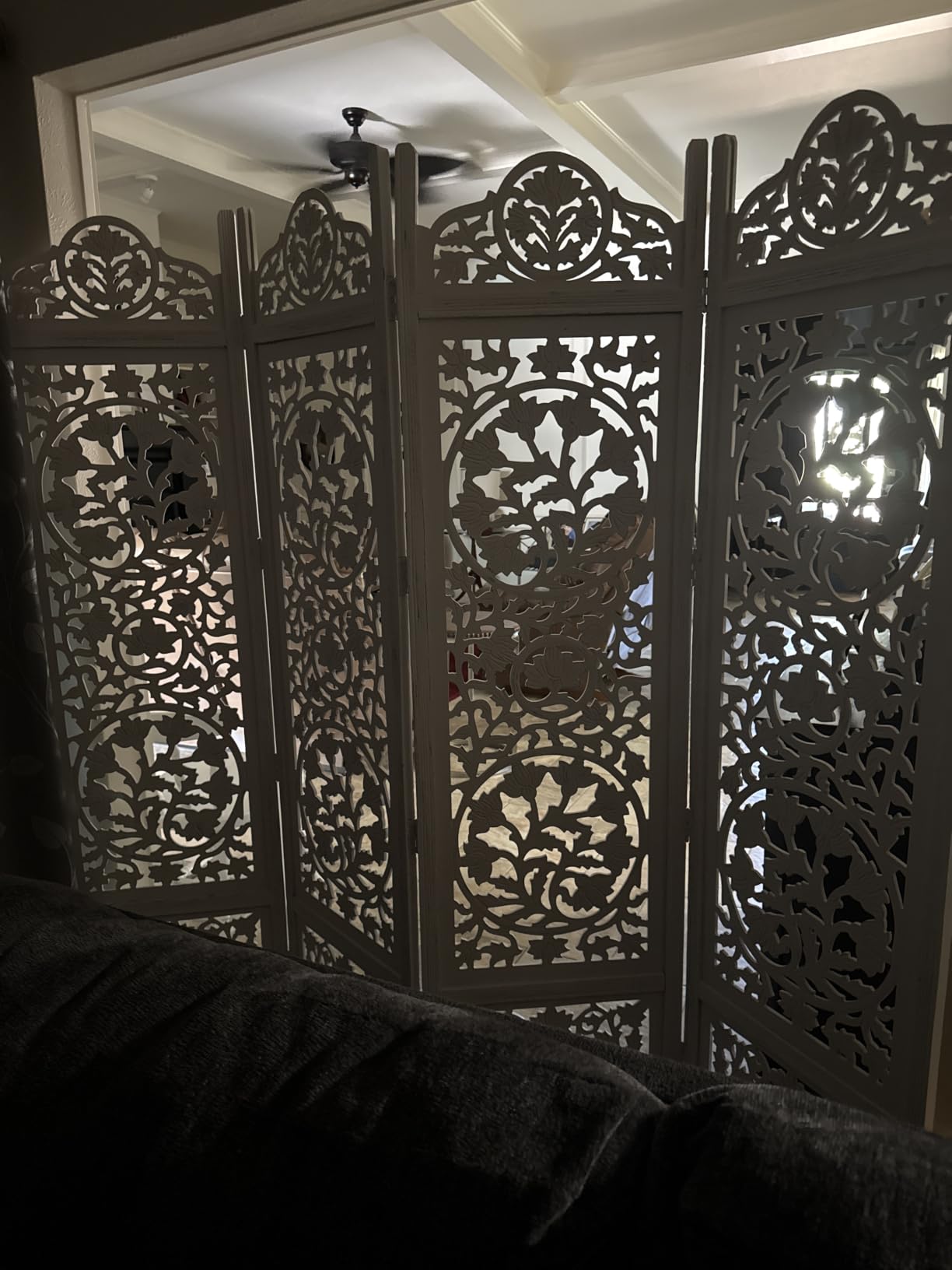 COTTON CRAFT Room Divider Wood Screen - Hand Carved Folding 4 Panels 72x80 customer photo 1