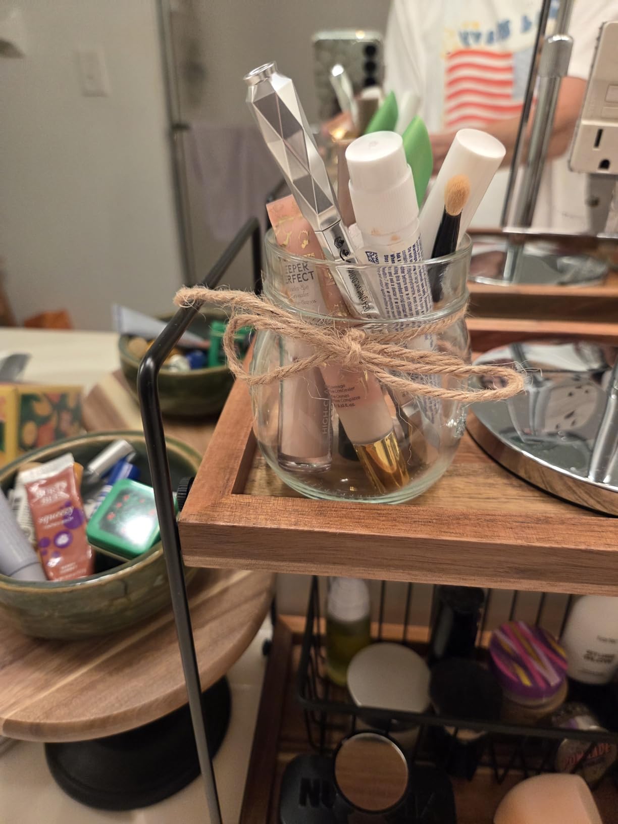 SheeChung Mason Jar Bathroom Accessories Set,6Pcs Rustic Bathroom Set,Brown | Glass Bathroom Accessory Set, Soap Dispenser, Toothbrush Holder, 2 Qtip Holders,Soap Dish,Wire Basket,Western Farmhouse Decor customer photo 1