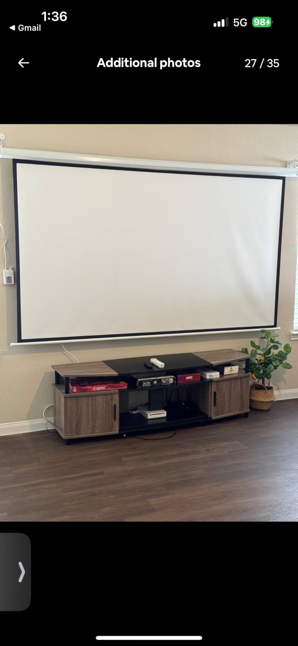 100 Inch Motorized Projector Screen with RF Remote, 16:9 HD, Silver Case customer photo 2