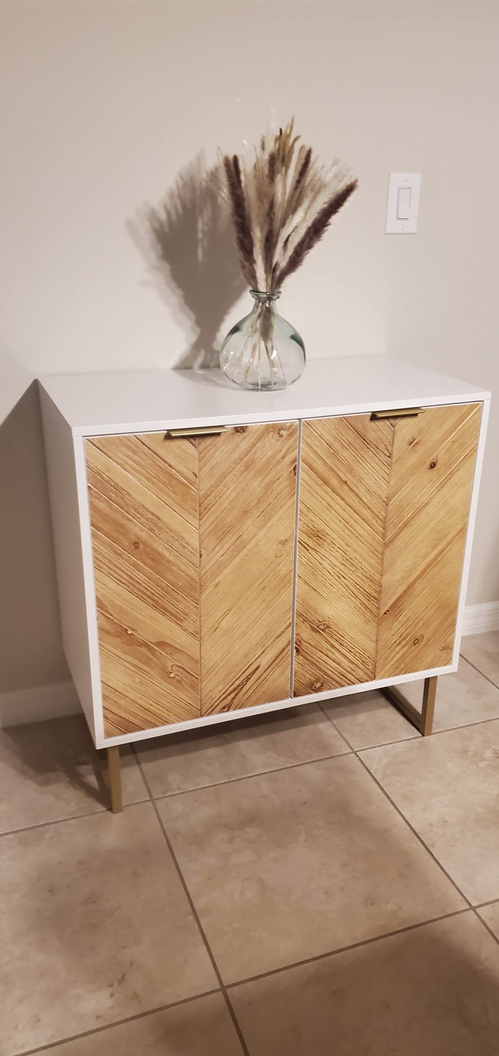 Nathan James Enloe Modern Storage Free Standing Accent Cabinet White with Doors in a Rustic Pine Wood Finish and Gold Powder-coated Metal Base for Hallway, Entryway or Living Room, Brown/White/Gold customer photo 2