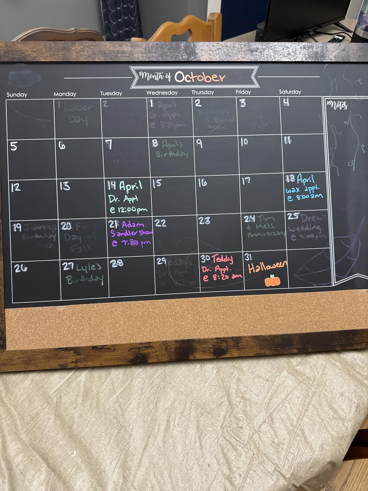 Loddie Doddie Framed Chalkboard Calendar, Menu Board for Kitchen, 24