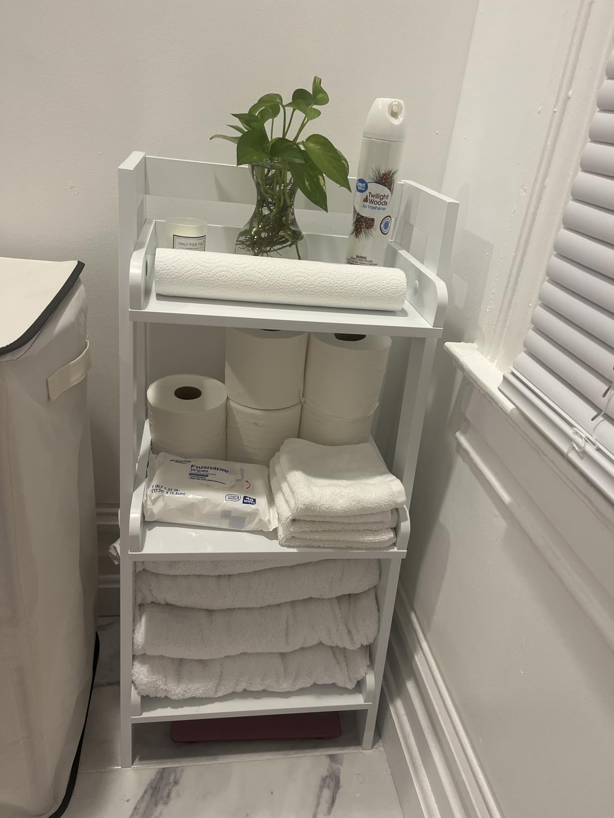 UTEX Bathroom Ladder Shelf, 3-Tier Small Storage Rack, White customer photo 1