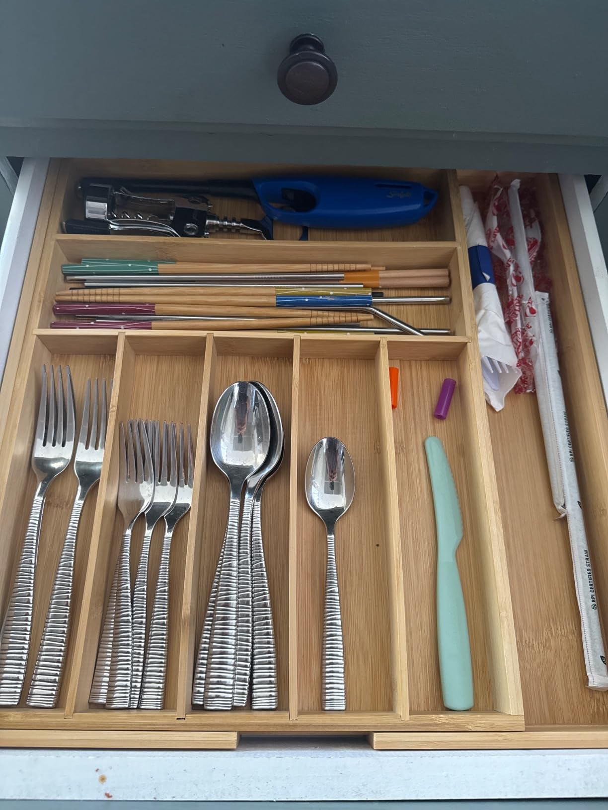 Purawood Kitchen Drawer Organizer - Expandable Utensil Drawer Organizer for Kitchen, Cutlery Tray & Silverware Organizer, 3-5 Slots - Bamboo Organizer for Utensils & Flatware (Natural) customer photo 1
