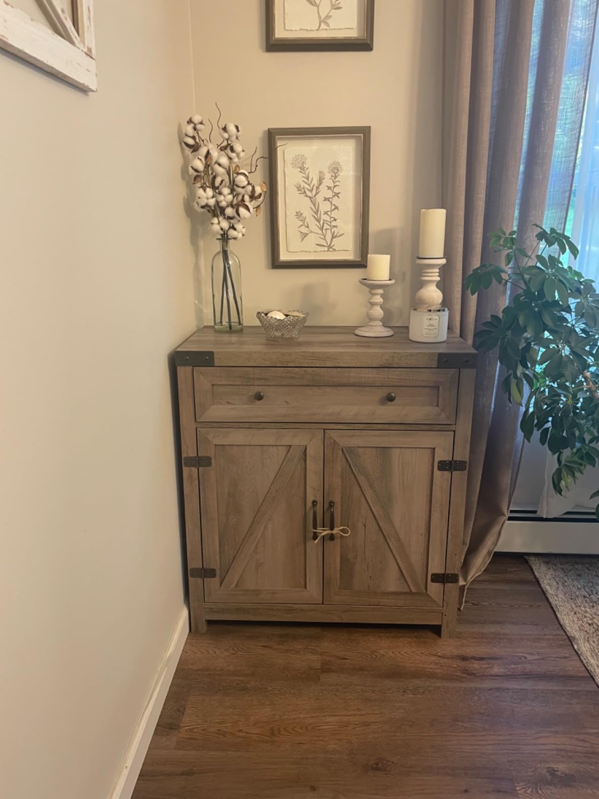 Walker Edison Cass Modern Farmhouse Double Barn Door Accent Cabinet, 30 Inch, Rustic Oak, Without Fireplace customer photo 2