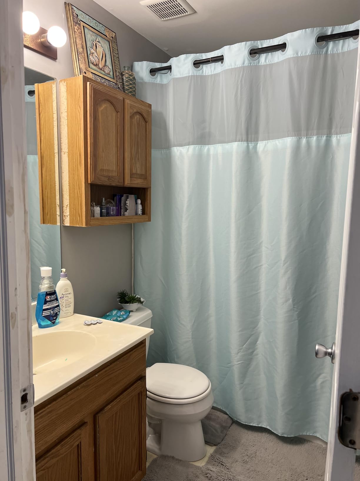 River Dream No Hook Shower Curtain with Snap-in Liner Set, White, 71x74 customer photo 2