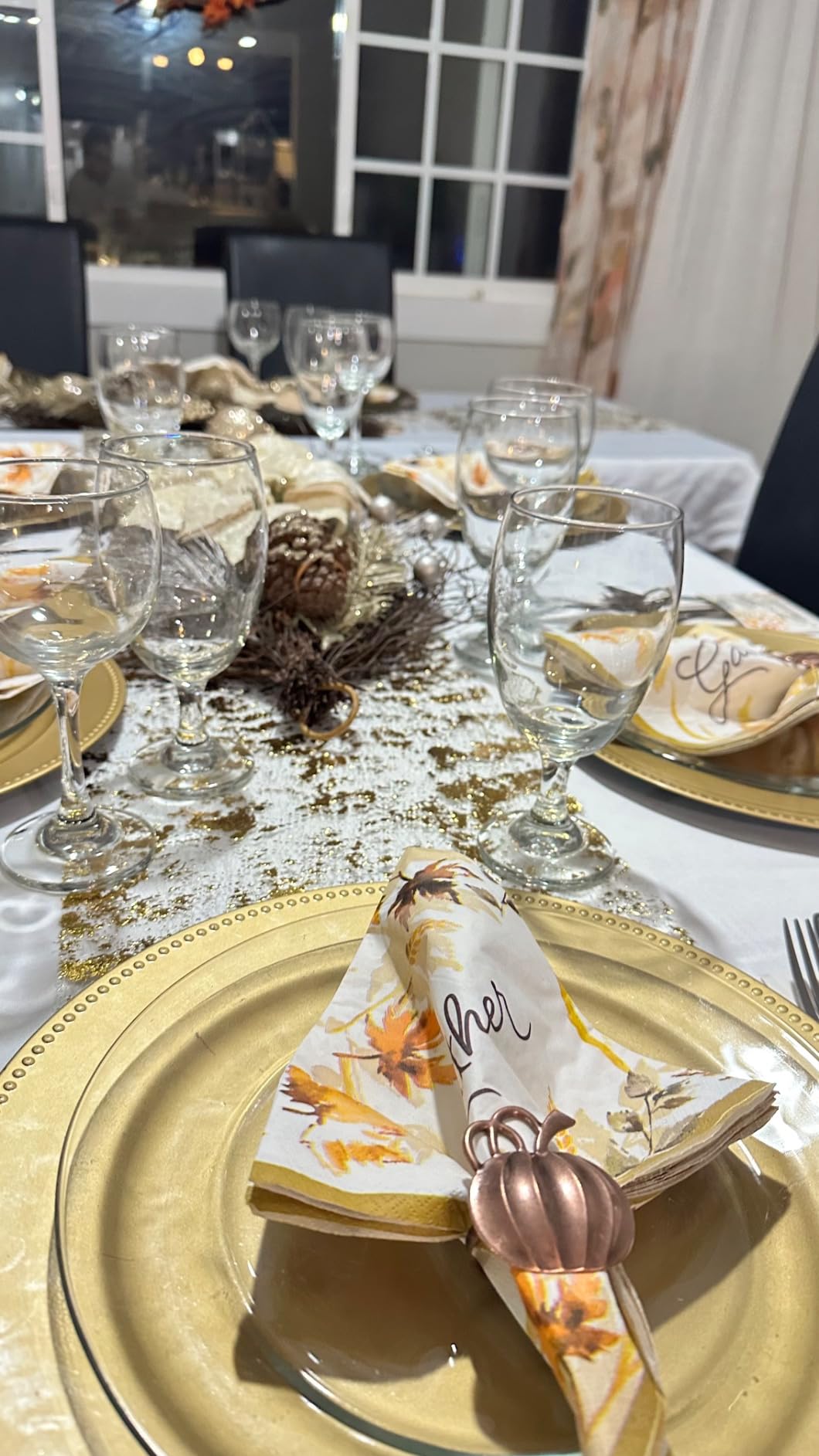 Patelai 6 Pieces Fall Pumpkin Napkin Rings Thanksgiving, Bronze customer photo 2