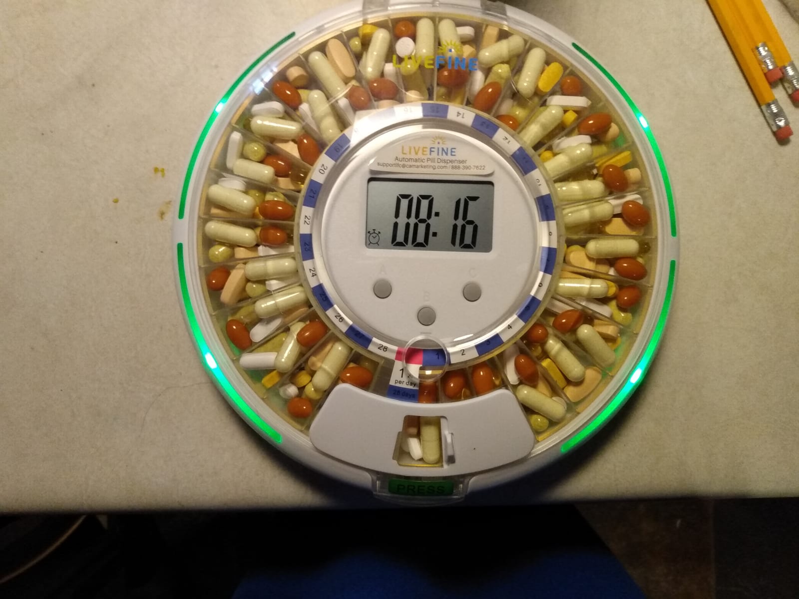 LiveFine Automatic Pill Dispenser for Elderly, 28-Day Supply, Locking Lid | Easy-Fill Carousel, Locking Pill Organizer, Pill Box with Alarm, Easy-Read LCD, Built-In Magnifier, 6 Dosage Rings customer photo 2