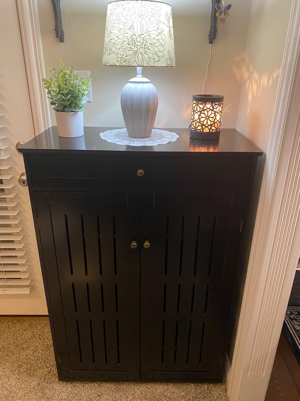 Yaheetech Shoe Cabinet for Entryway, 4-Tier Closed Rack with Drawer, Black customer photo 2